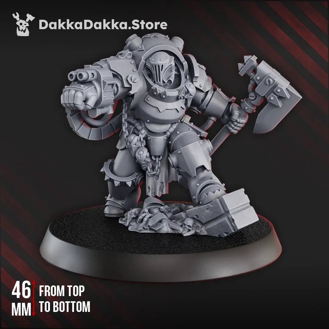 3D printed Gorgwork Commander miniature by DakkaDakka Miniatures, featuring detailed armor and weaponry on a textured base.