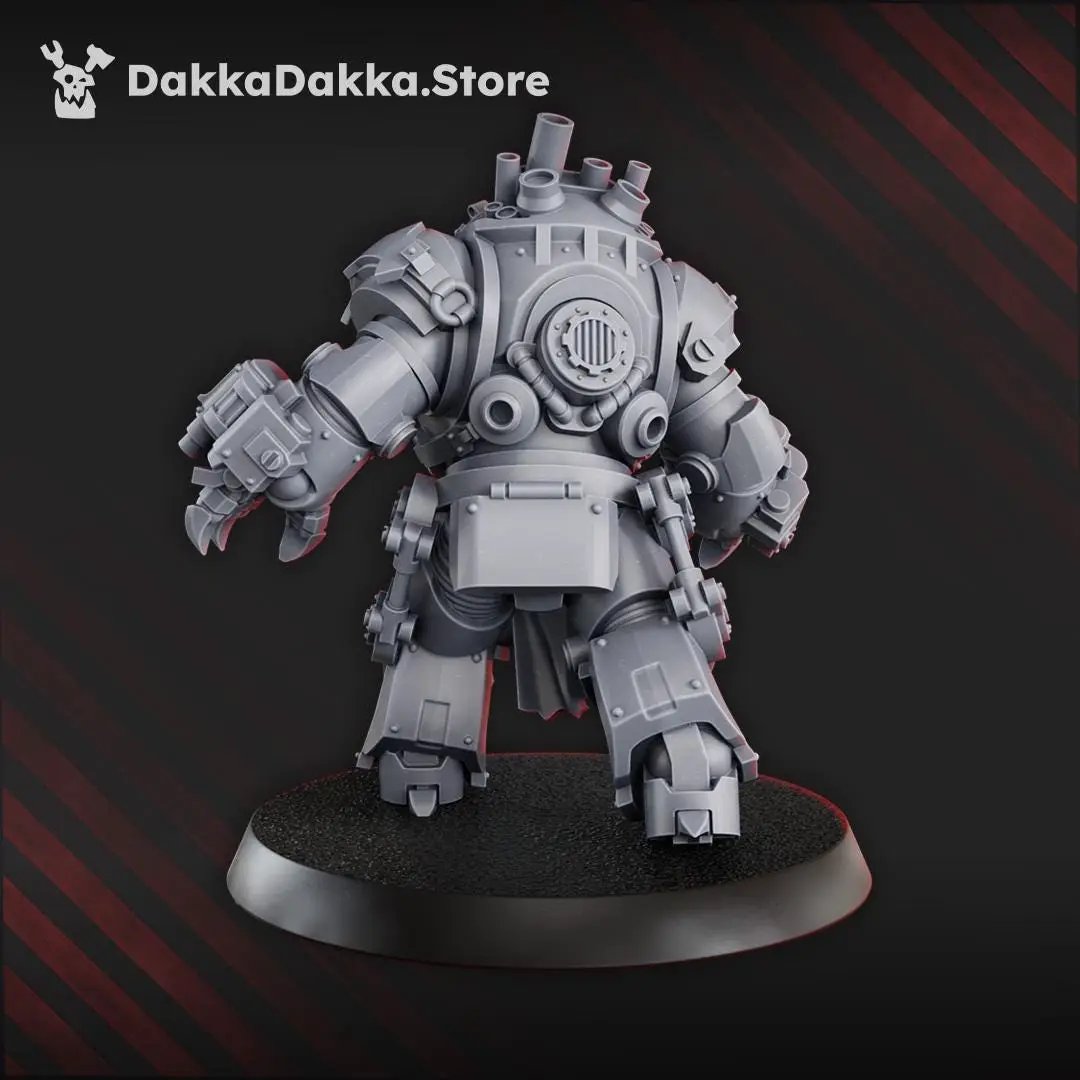 3D printed Gorgwork Mechdread by DakkaDakka Miniatures, detailed mechanical robot with intricate armor and weaponry.