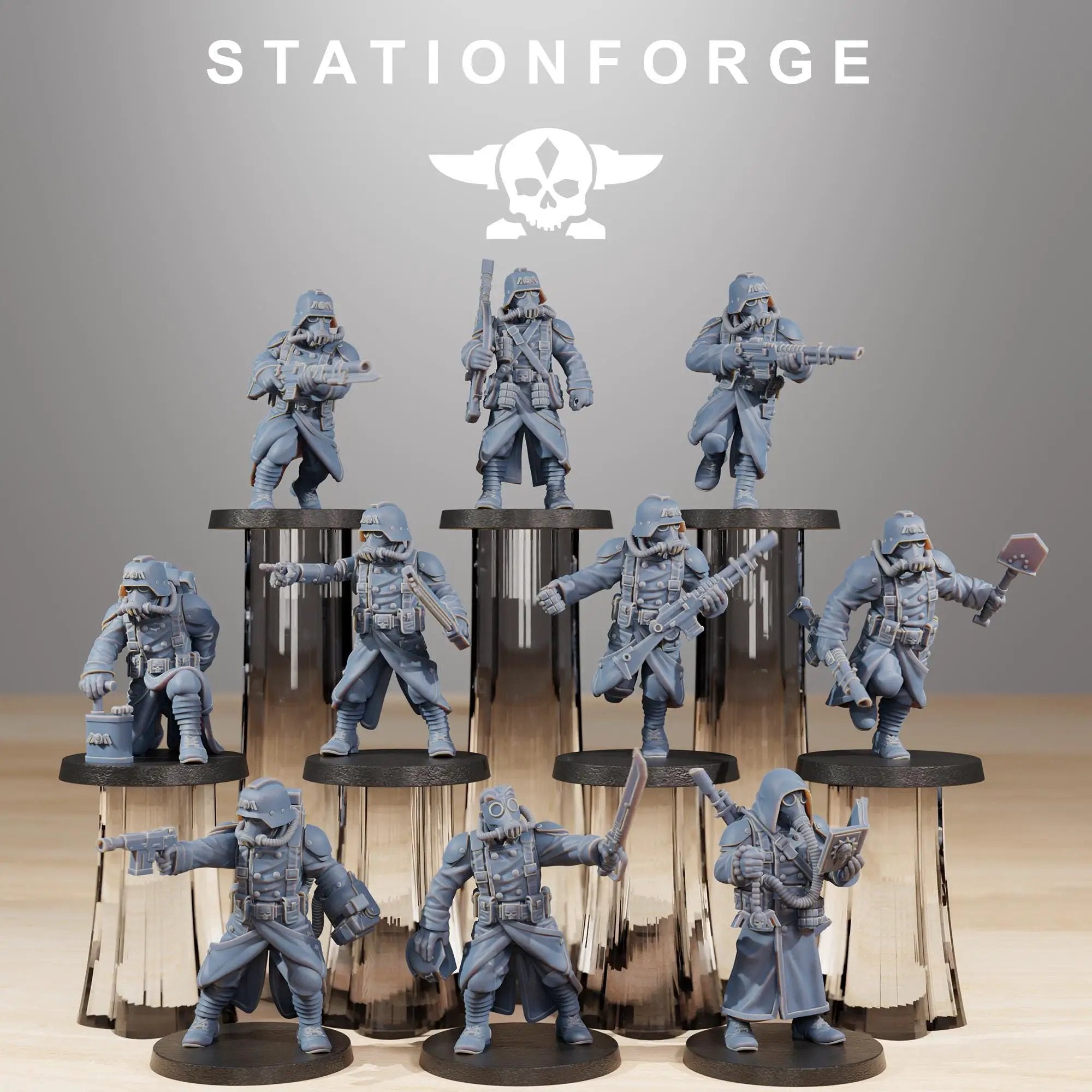 3D printed GrimGuard Acolytes miniatures by Last Hope Miniatures, featuring detailed figures with armor and weaponry from StationForge.