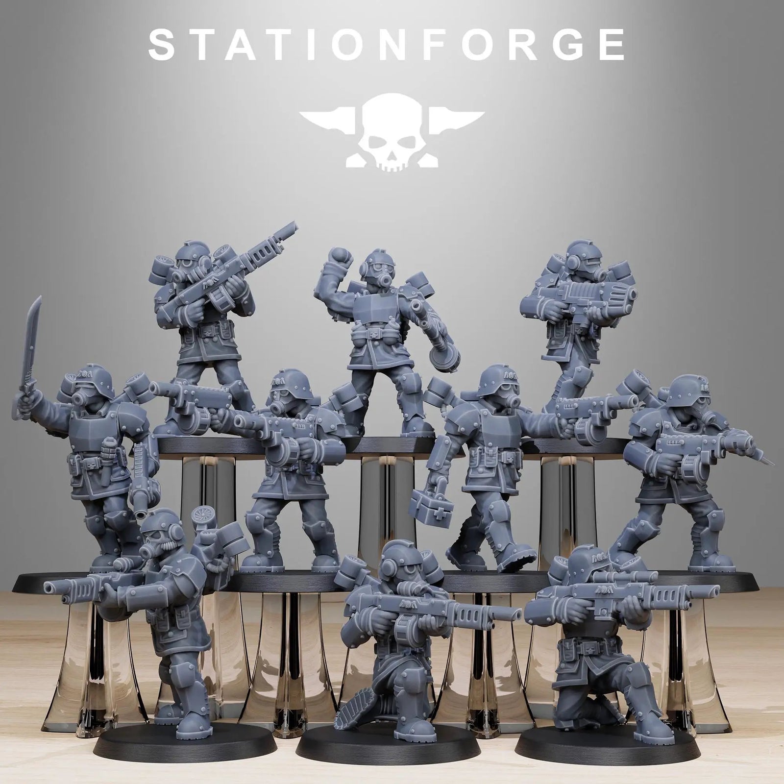 3D printed GrimGuard Aerotroops miniature by Last Hope Miniatures, showing detailed military figures with aircraft elements.
