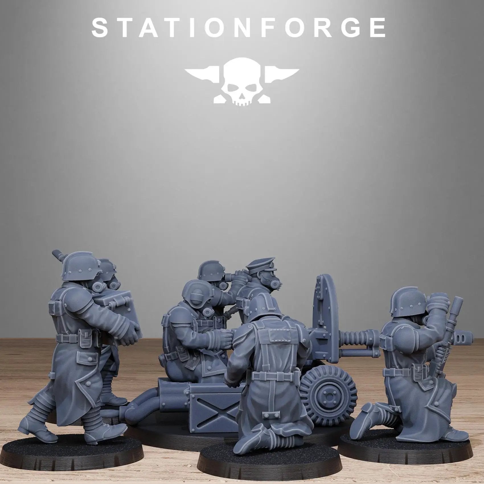 3D printed GrimGuard battle weapons by StationForge Miniatures for Last Hope Miniatures, detailed miniature weapon set.