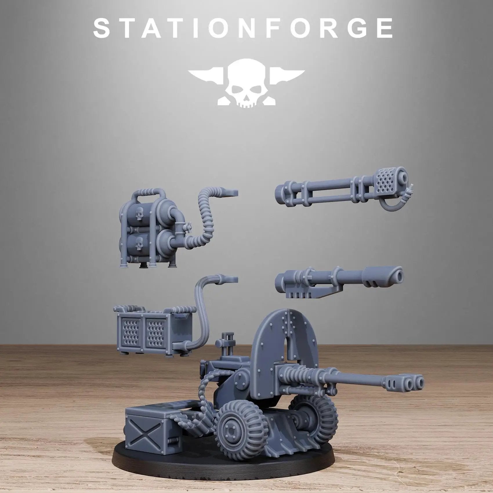 3D printed GrimGuard battle weapons by StationForge Miniatures, detailed miniature fantasy weapons for tabletop gaming.