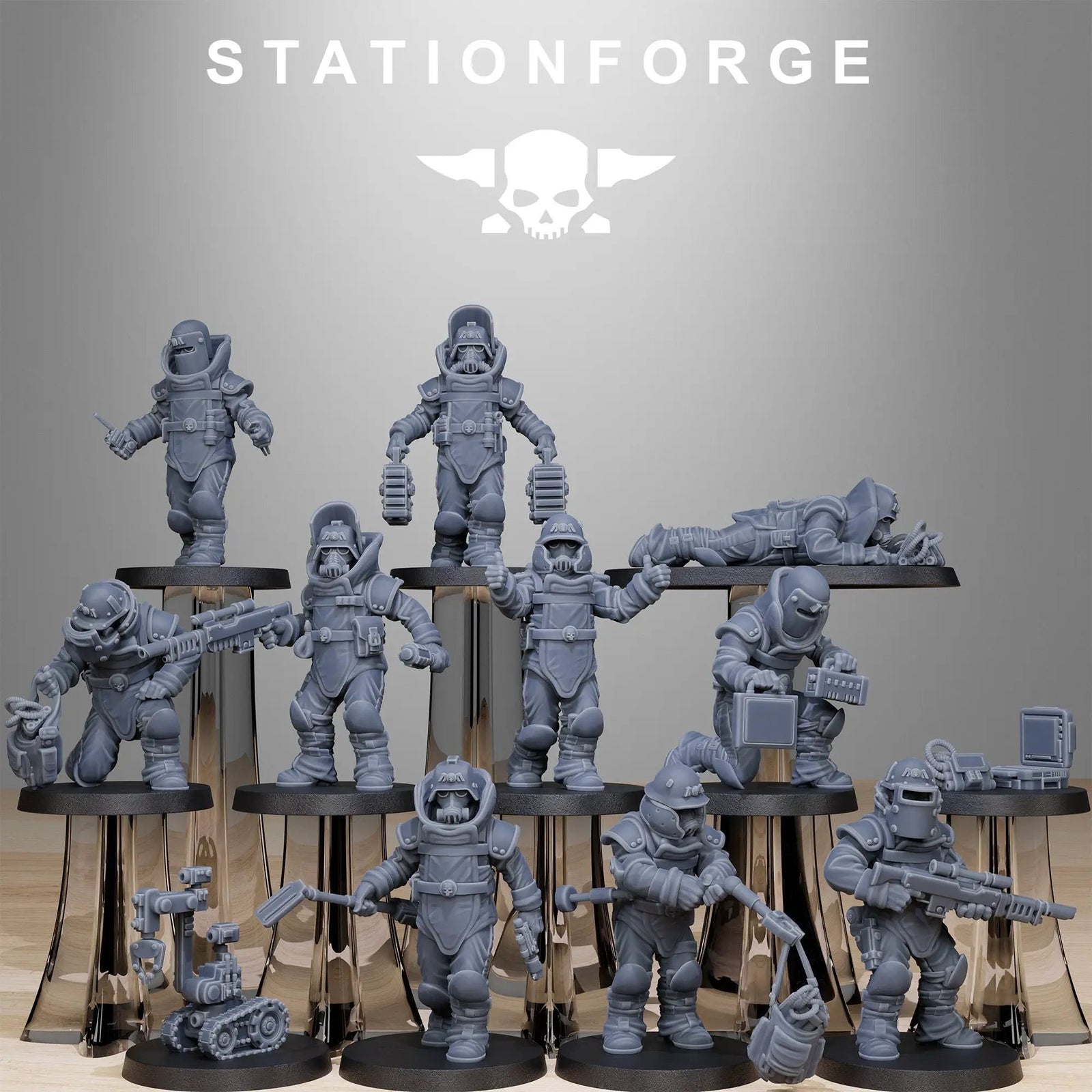 3D printed GrimGuard Bomb Squad miniature by Last Hope Miniatures, featuring detailed armored figures with explosive accessories.