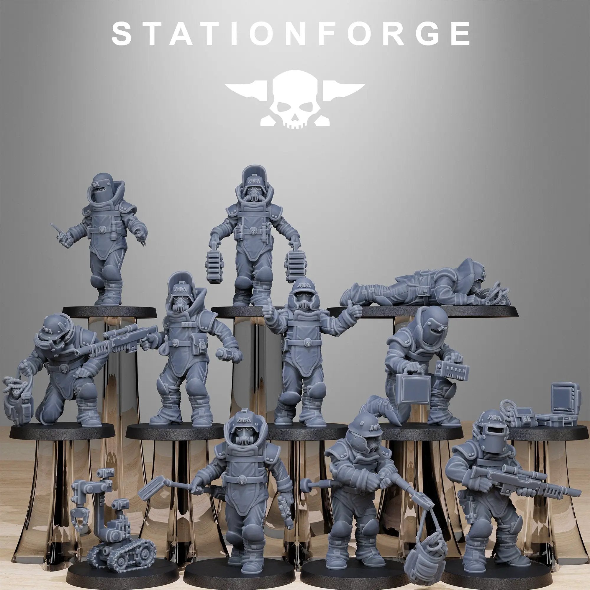 3D printed GrimGuard Bomb Squad miniature by Last Hope Miniatures, featuring detailed armored figures with explosive accessories.