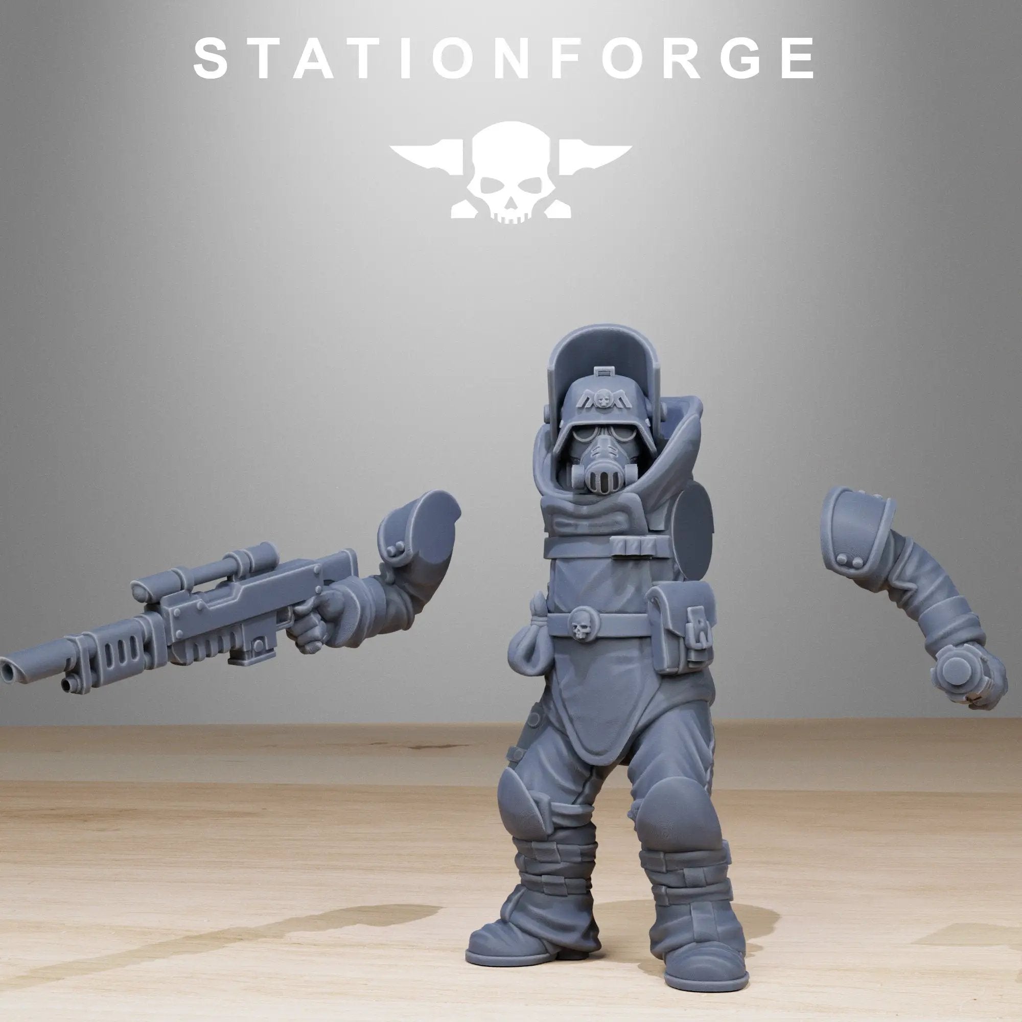 3D printed GrimGuard Bomb Squad miniature by Last Hope Miniatures, featuring detailed figures from StationForge Miniatures collection.