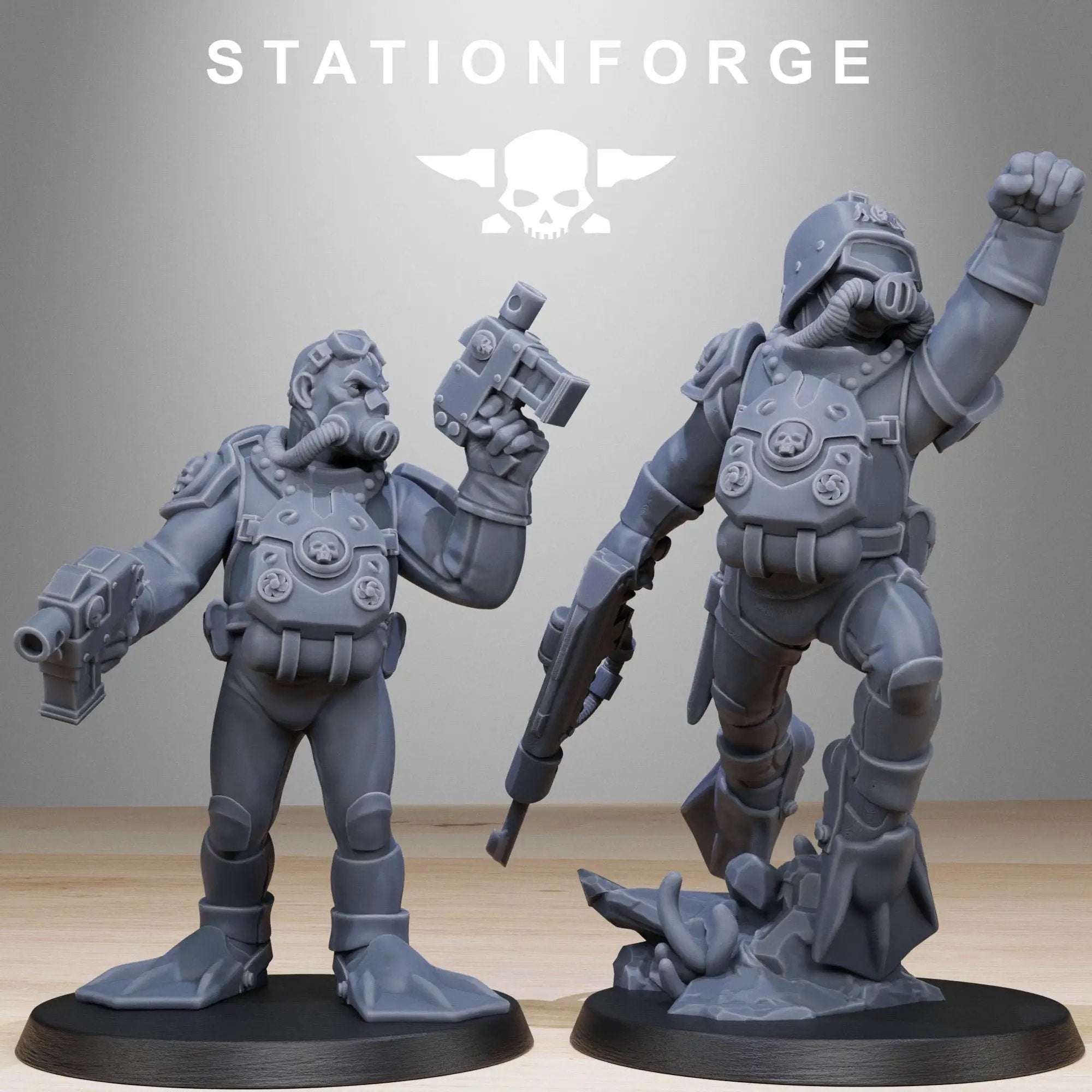 3D printed GrimGuard Combat Divers miniature by Last Hope Miniatures, featuring detailed marine combat gear and weaponry.