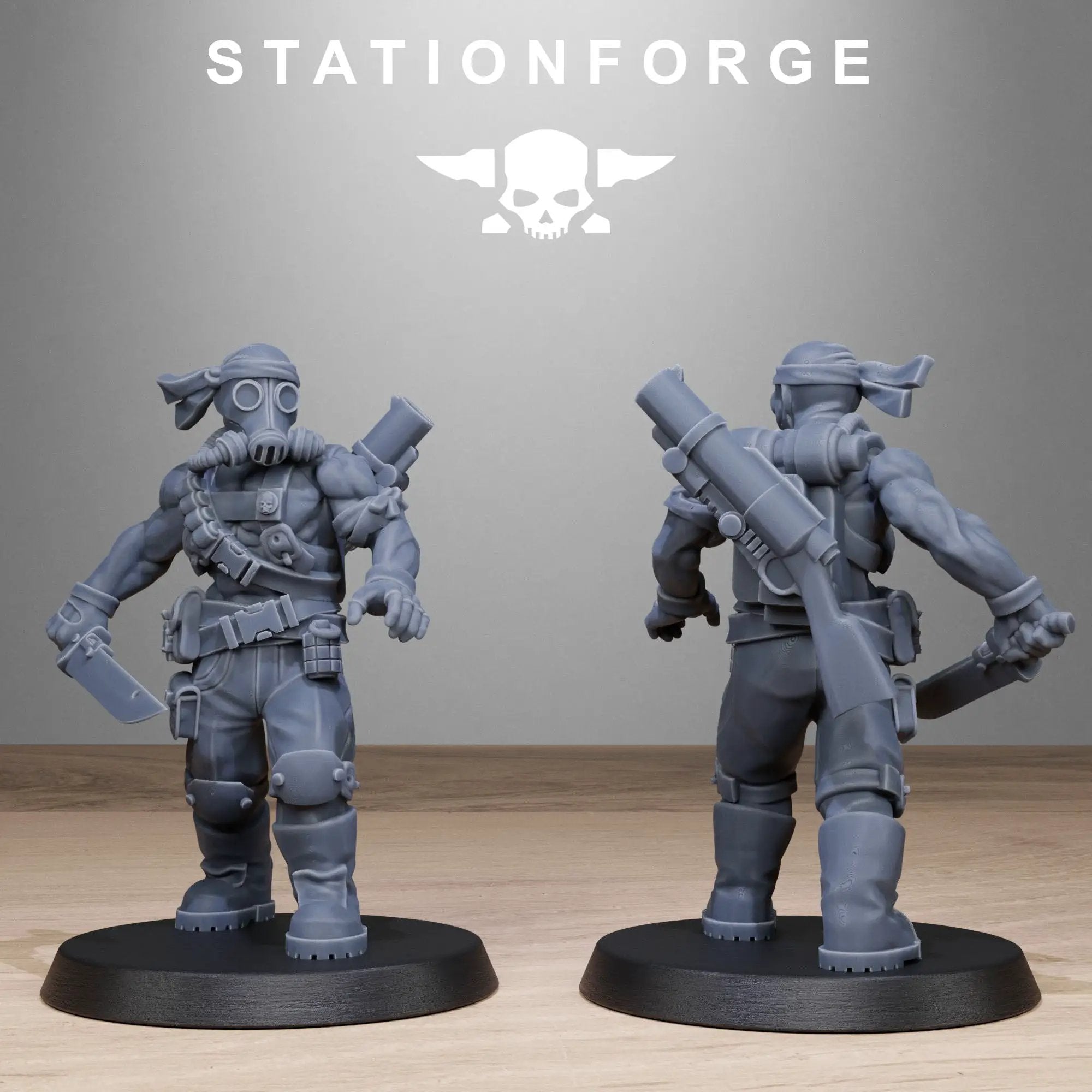 3D printed GrimGuard Jungle Fighters miniatures by Last Hope Miniatures, featuring detailed jungle combat figures from StationForge Miniatures.
