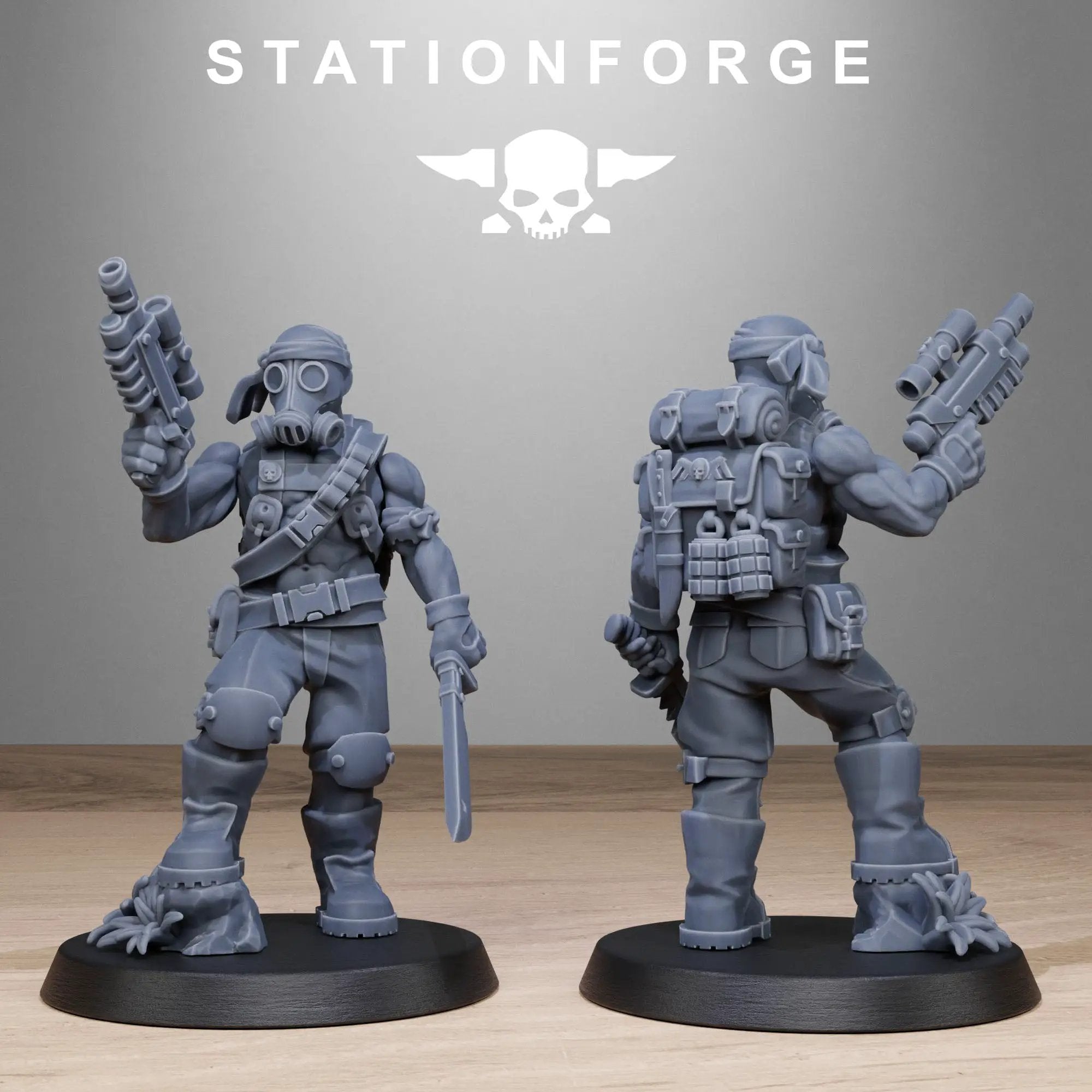 3D printed GrimGuard Jungle Fighters miniatures by Last Hope Miniatures, featuring detailed jungle combat scenes and miniature figures.