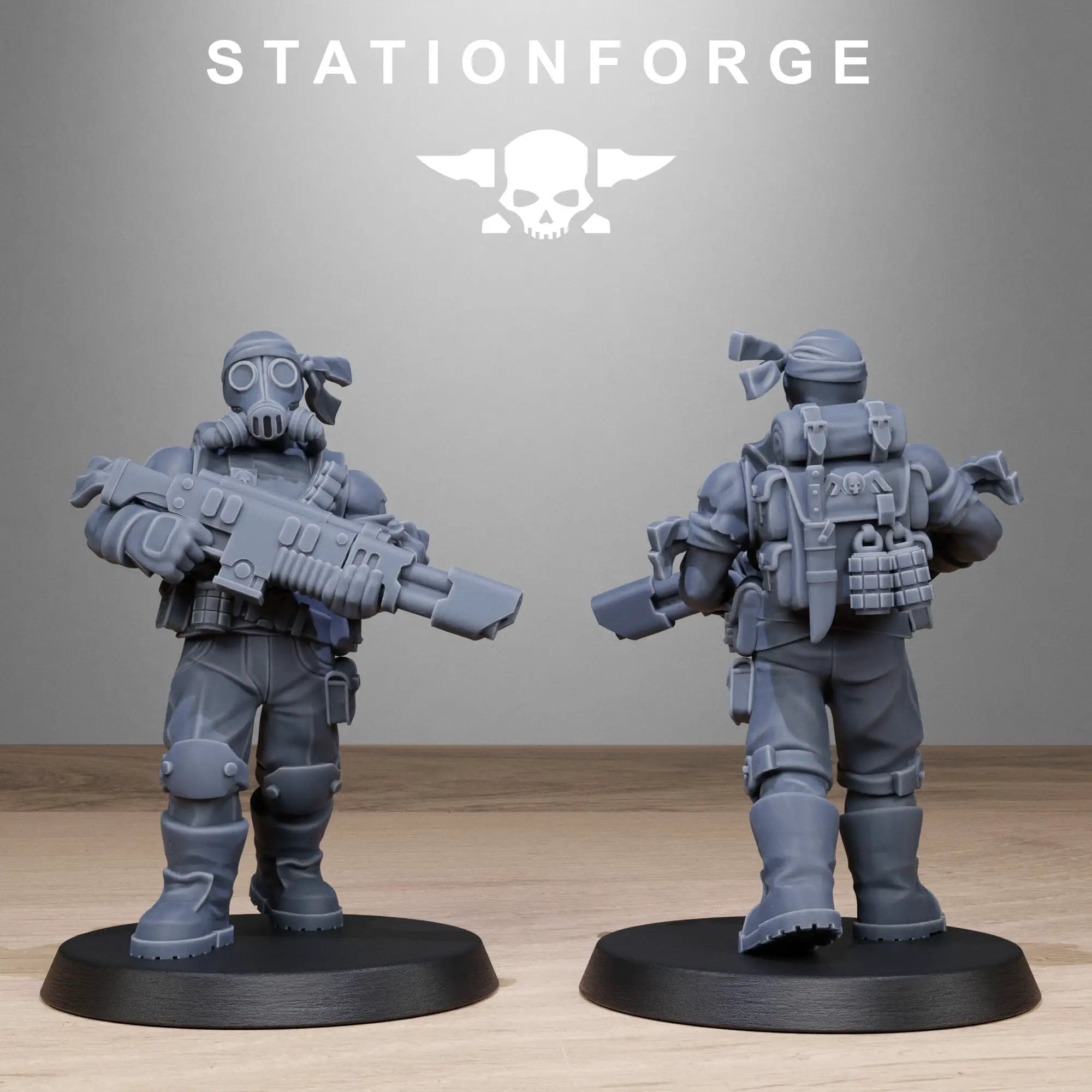 3D printed GrimGuard Jungle Fighters miniatures by Last Hope Miniatures, showing detailed jungle combat figures on a textured base.