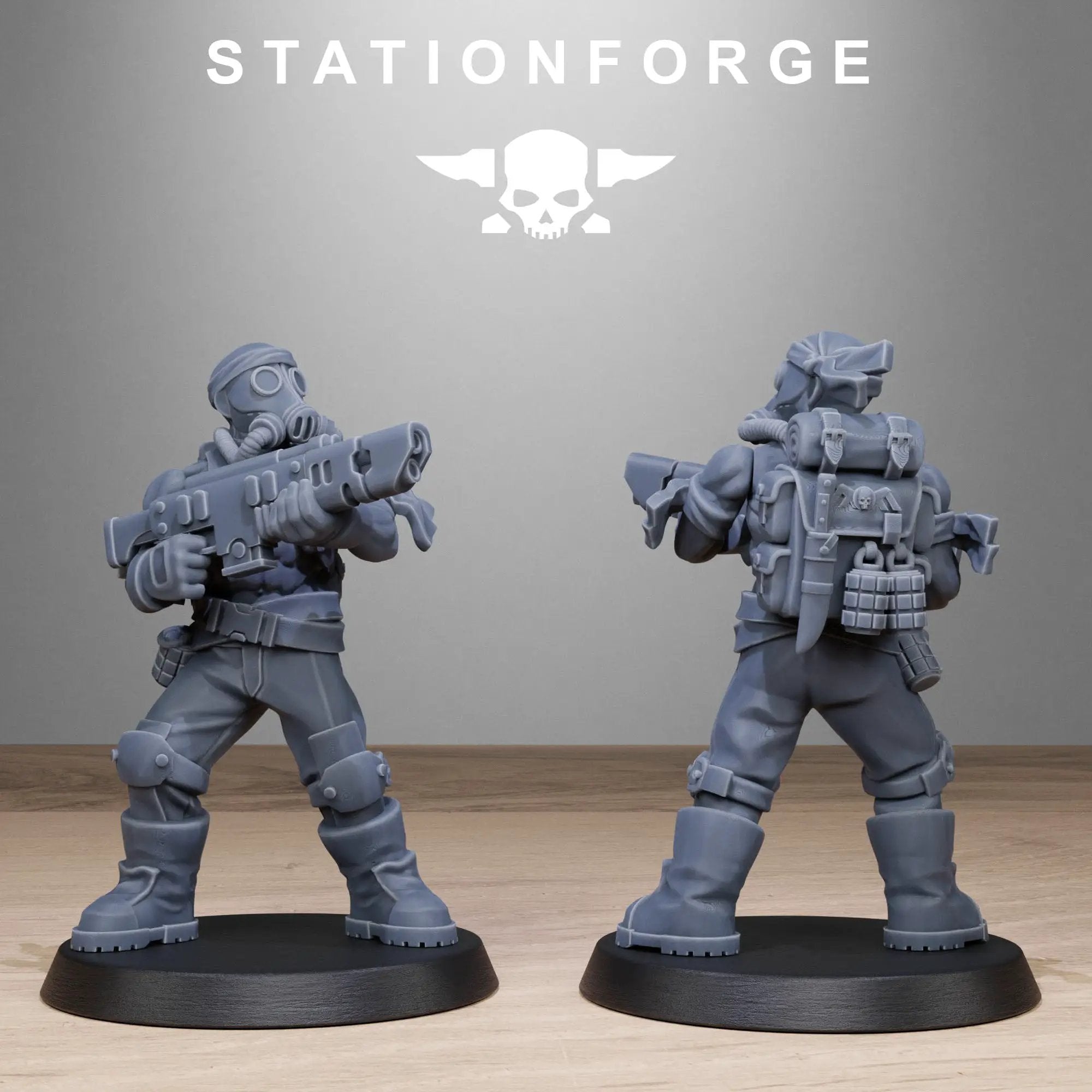 3D printed GrimGuard Jungle Fighters miniatures by Last Hope Miniatures, showing detailed jungle combat figures with weapons and gear.