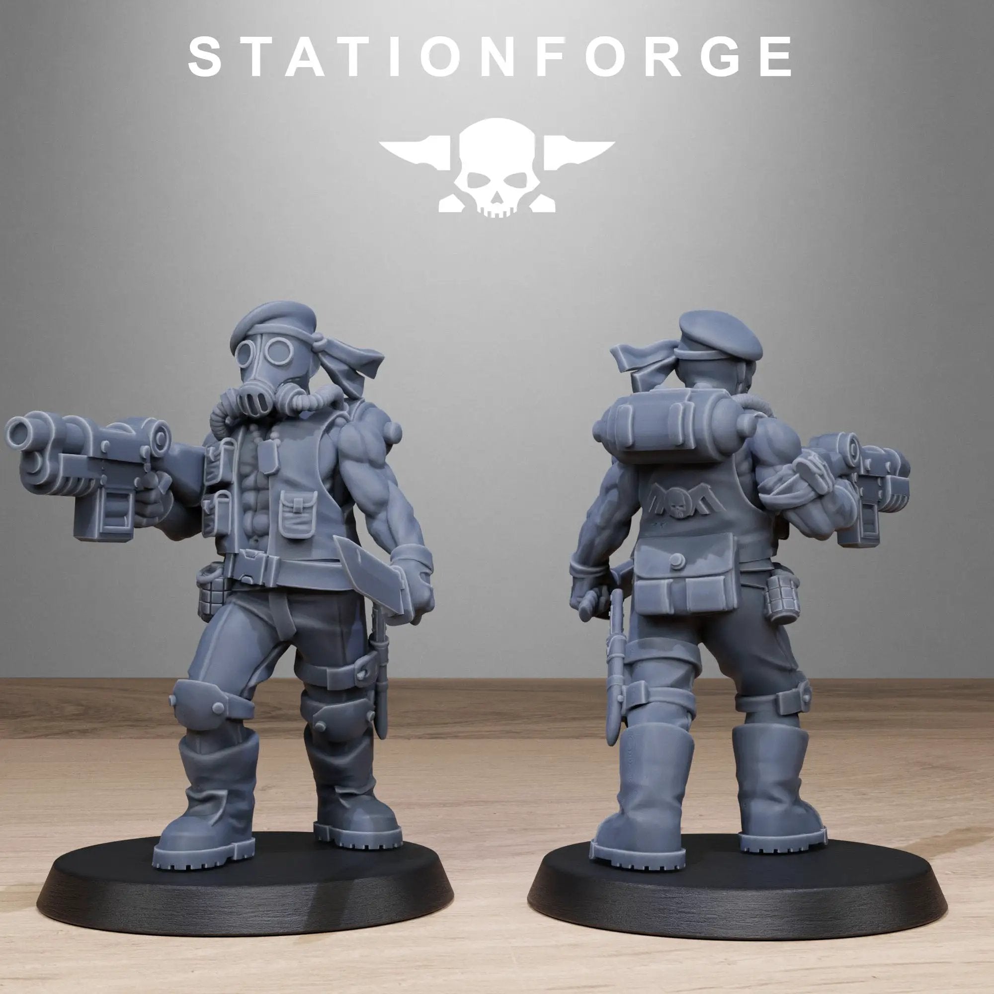 3D printed GrimGuard Jungle Fighters miniature by Last Hope Miniatures for StationForge Miniatures, featuring detailed jungle combat armor.