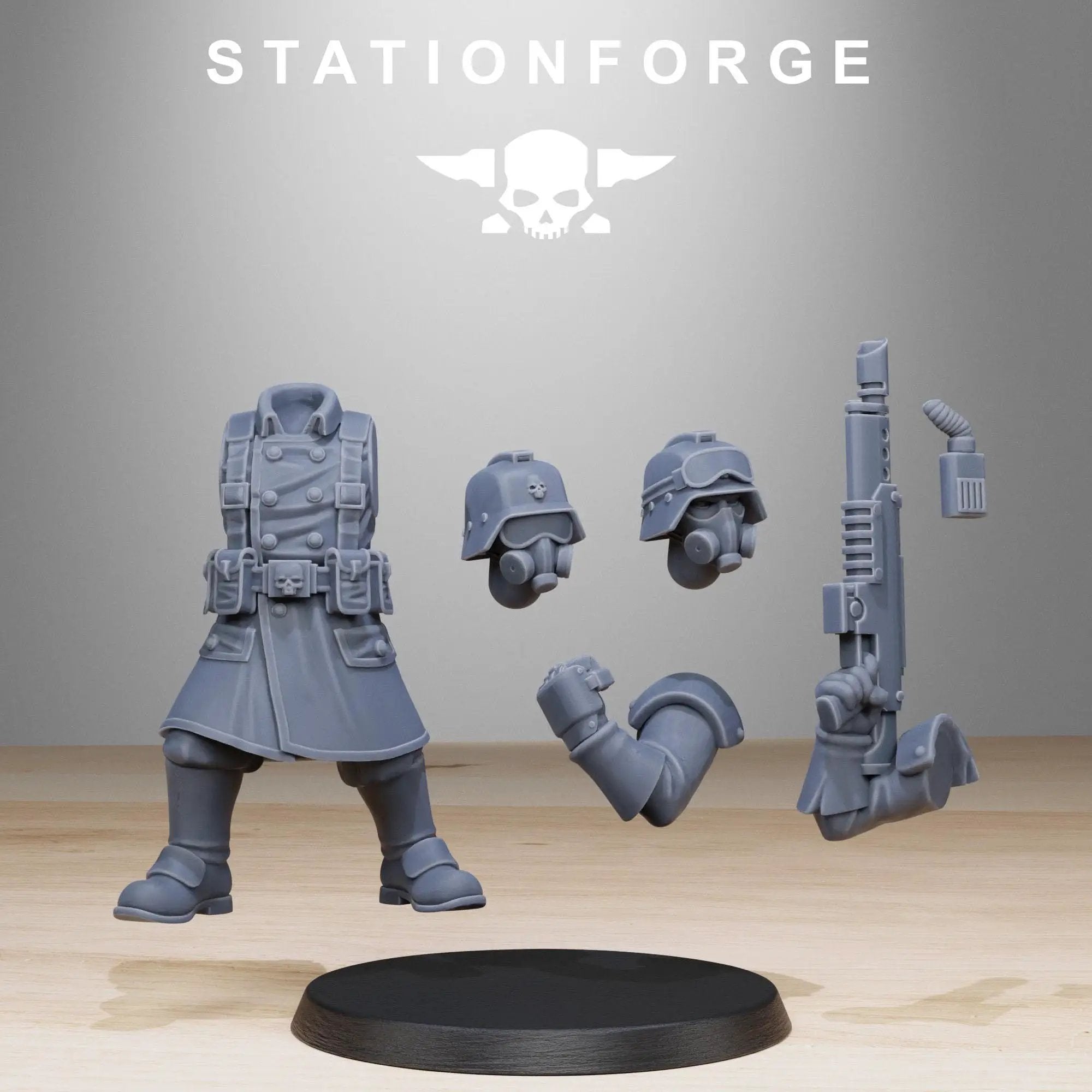 3D printed GrimGuard Militants miniatures by StationForge Miniatures, featuring detailed gothic warrior figures in dark armor.