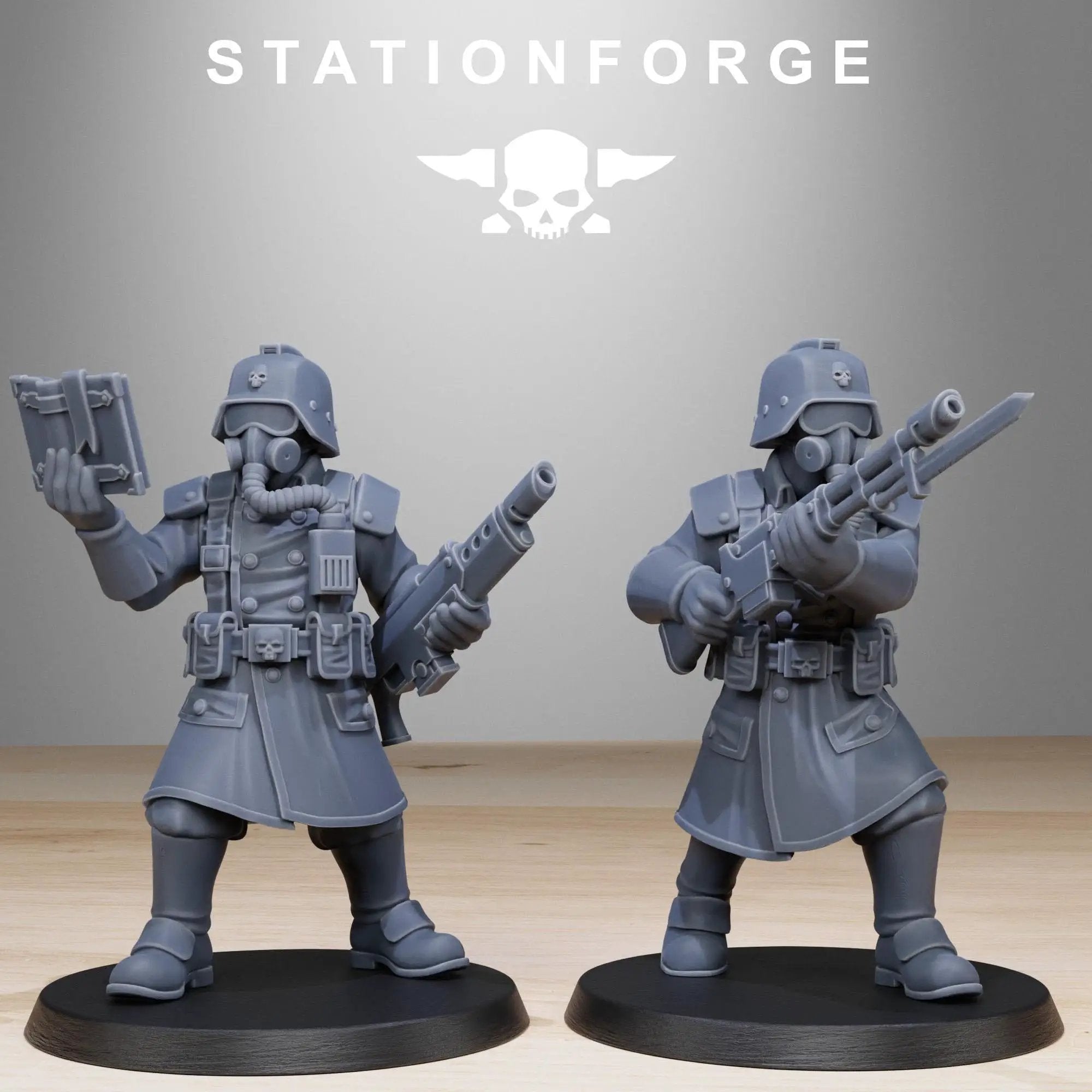 3D printed GrimGuard Militants miniature by StationForge Miniatures, showing detailed sci-fi soldier with armor and weapons.