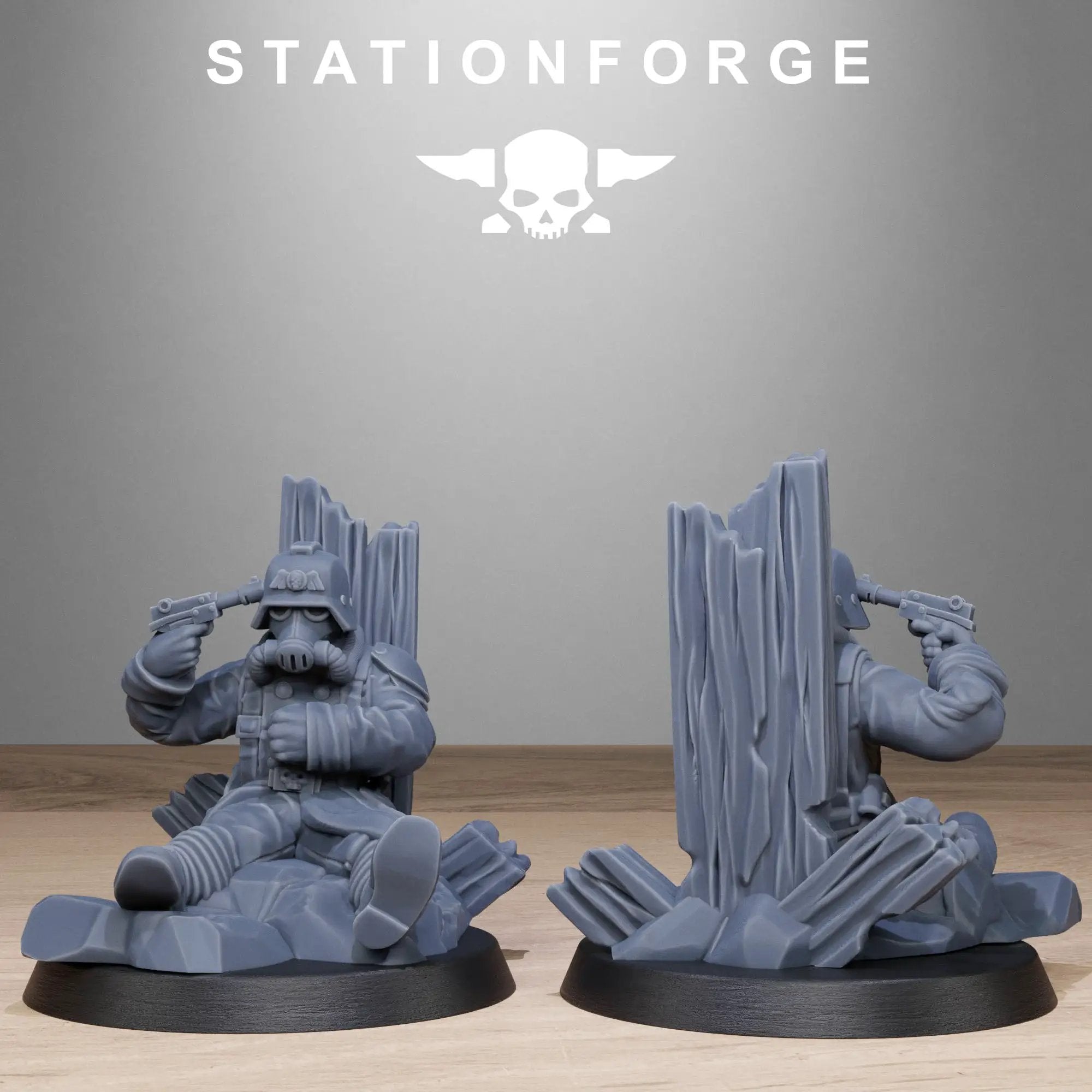 3D printed GrimGuard objective markers by Last Hope Miniatures, featuring detailed designs for tabletop gaming.