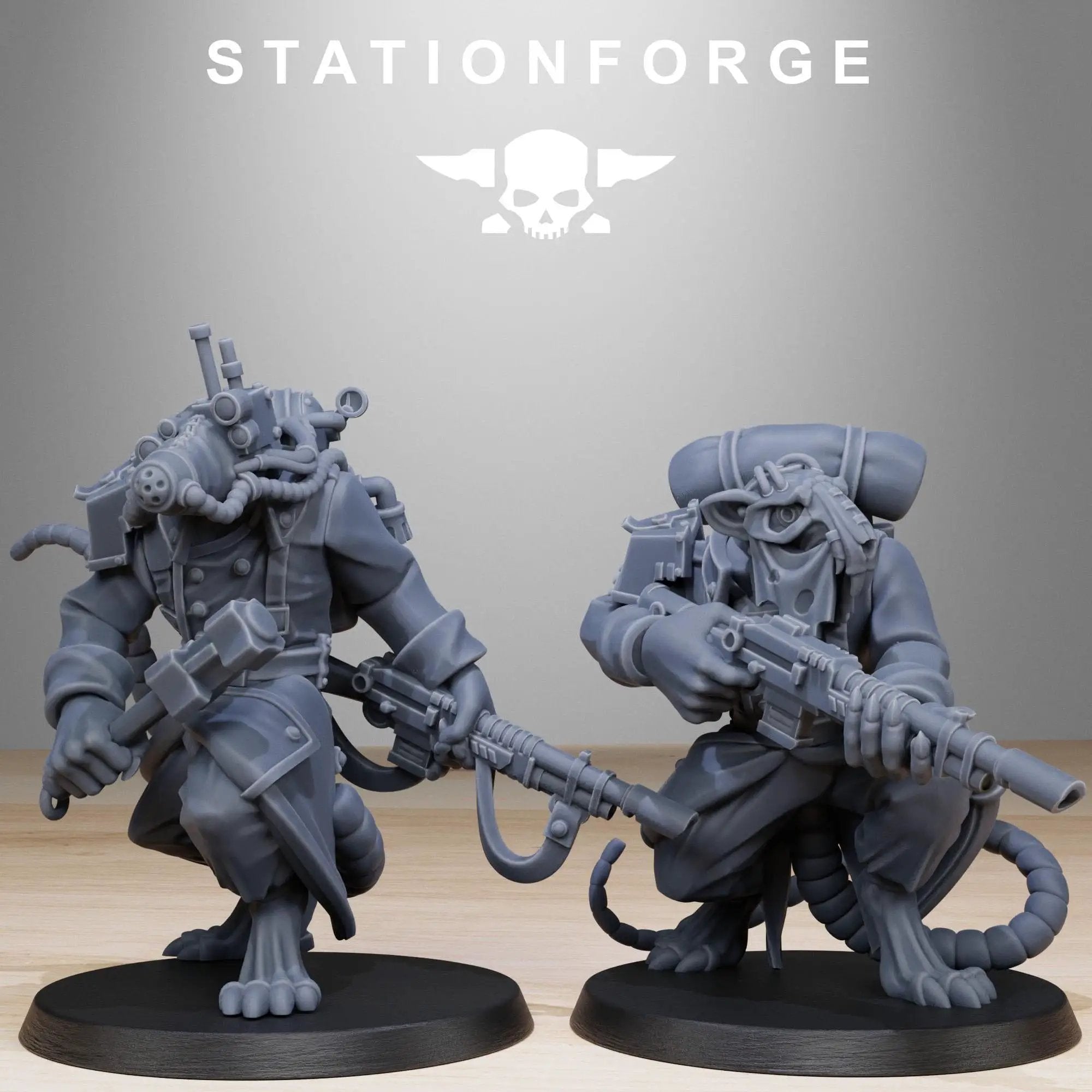 3D printed GrimGuard Raticus miniature by StationForge Miniatures for Last Hope Miniatures, showing detailed rat-like warrior with armor.