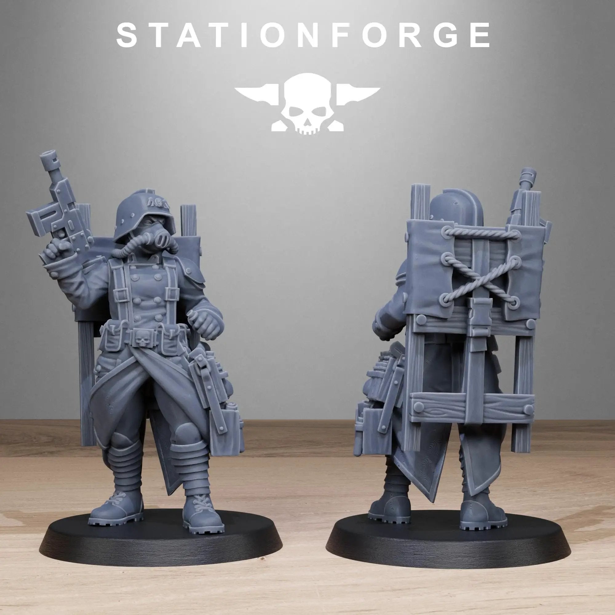 3D printed GrimGuard Sisters miniatures by Last Hope Miniatures, featuring detailed figures with armor and weaponry.