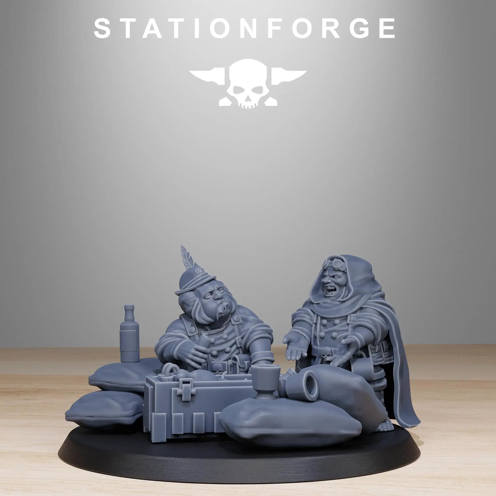 3D printed GrimGuard Skulldart Trappers miniature by Last Hope Miniatures, featuring detailed skull and trapper design.