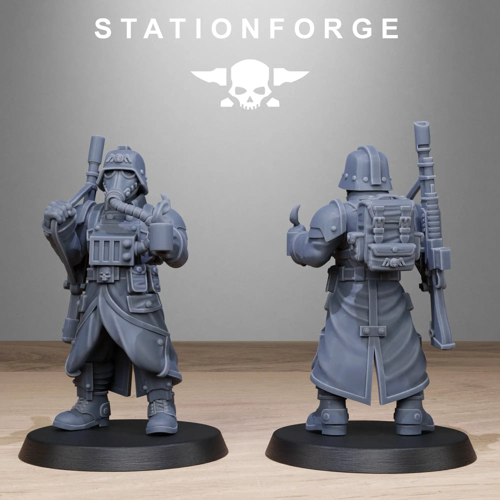 3D printed GrimGuard Vigils miniatures by StationForge Miniatures for Last Hope Miniatures, shown assembled and painted.