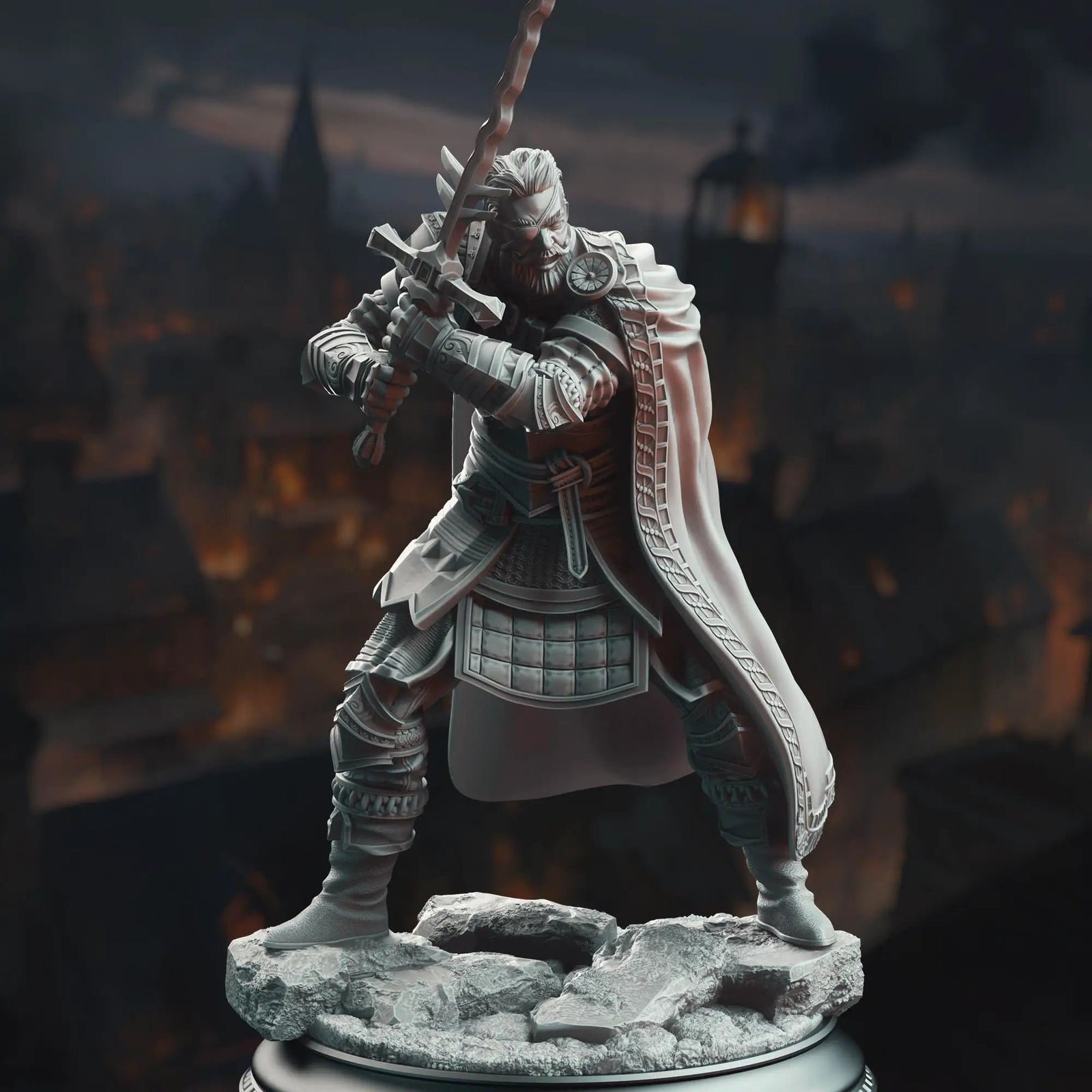 3D printed Grizzled Veteran Commander miniature by Last Hope Miniatures for DM Stash, featuring detailed armor and commanding pose.