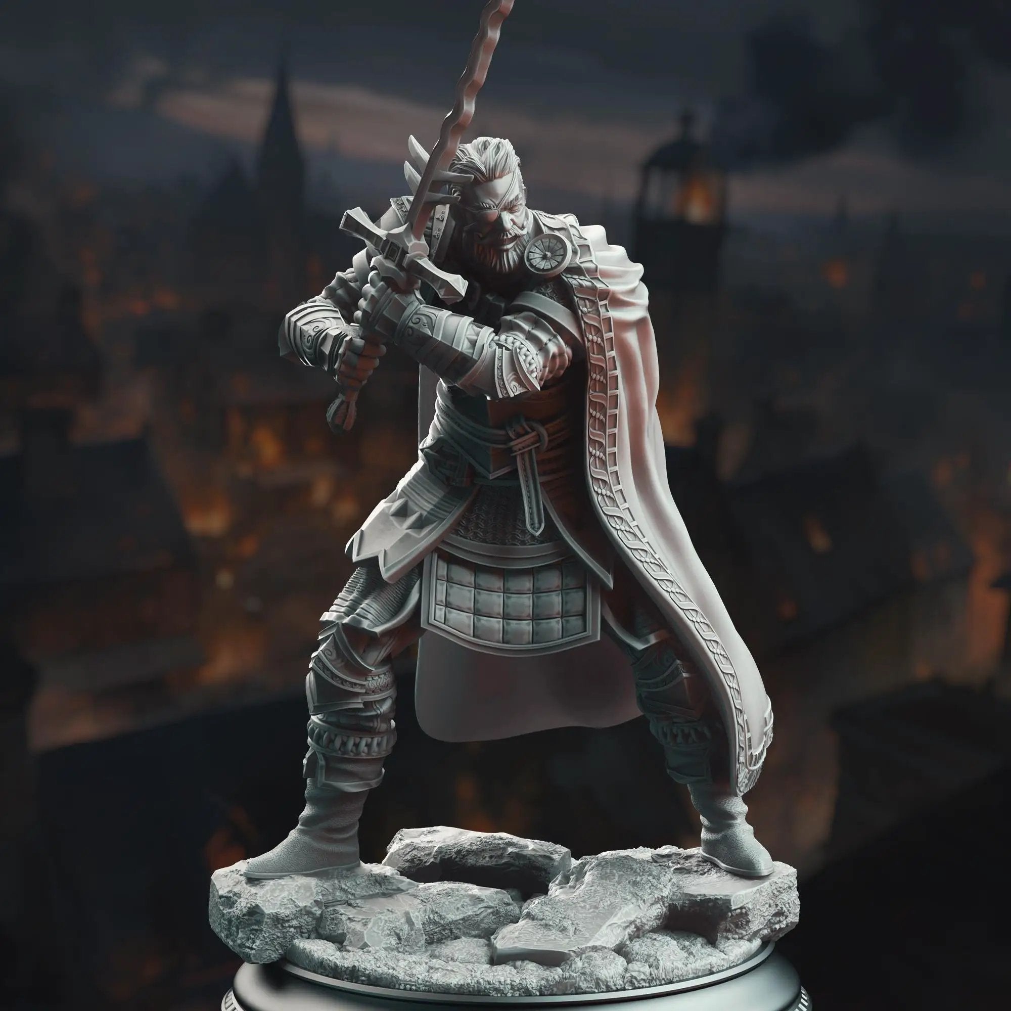 3D printed Grizzled Veteran Commander miniature by Last Hope Miniatures for DM Stash, featuring detailed armor and commanding pose.