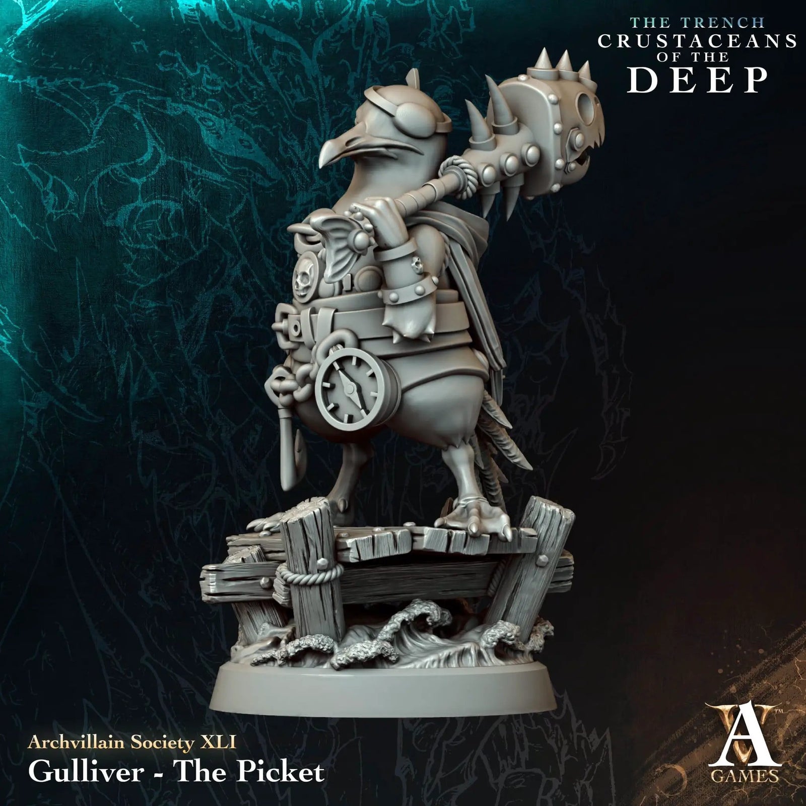 3D printed Gulliver the Picket miniature by Archvillain Games, designed for Last Hope Miniatures, showing detailed figure with intricate features