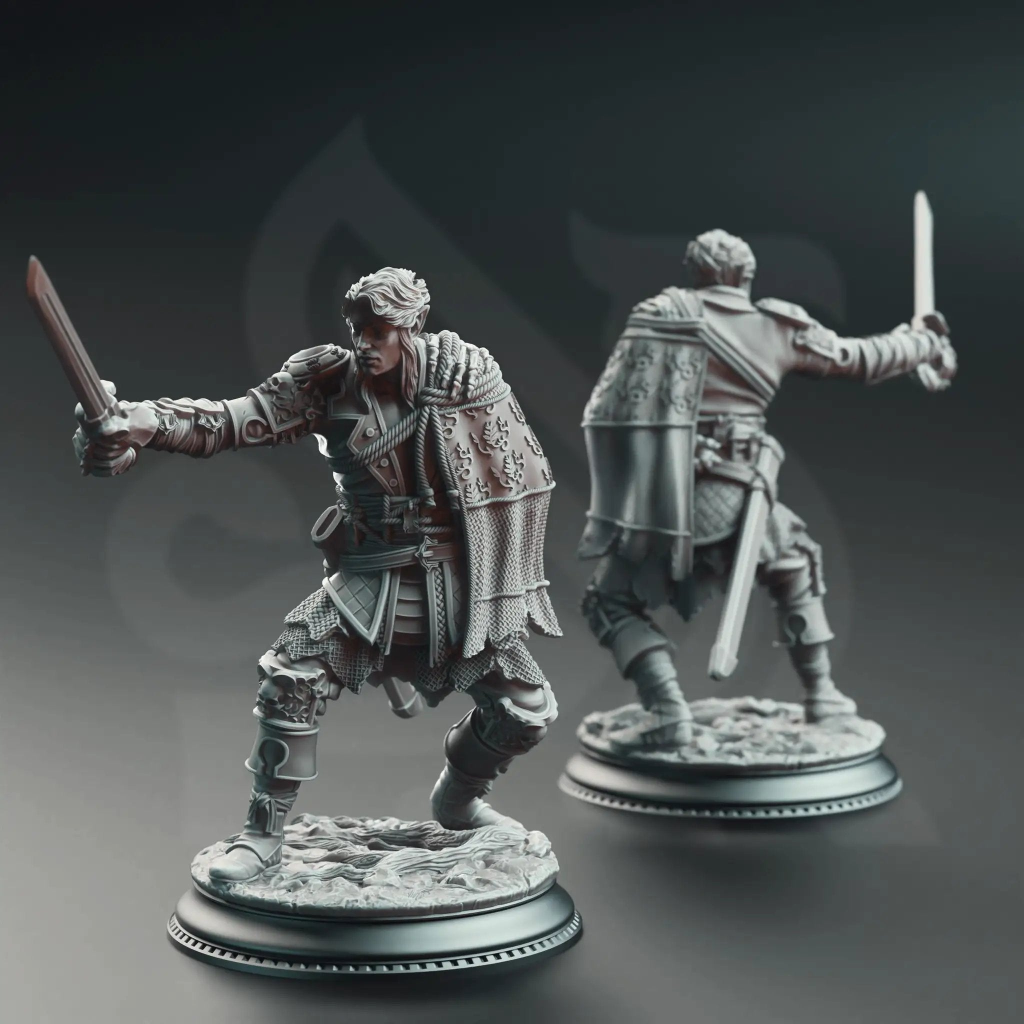 3D printed Half Elf Swashbuckler miniature by Last Hope Miniatures, showcasing detailed elf character with sword and adventurous stance.