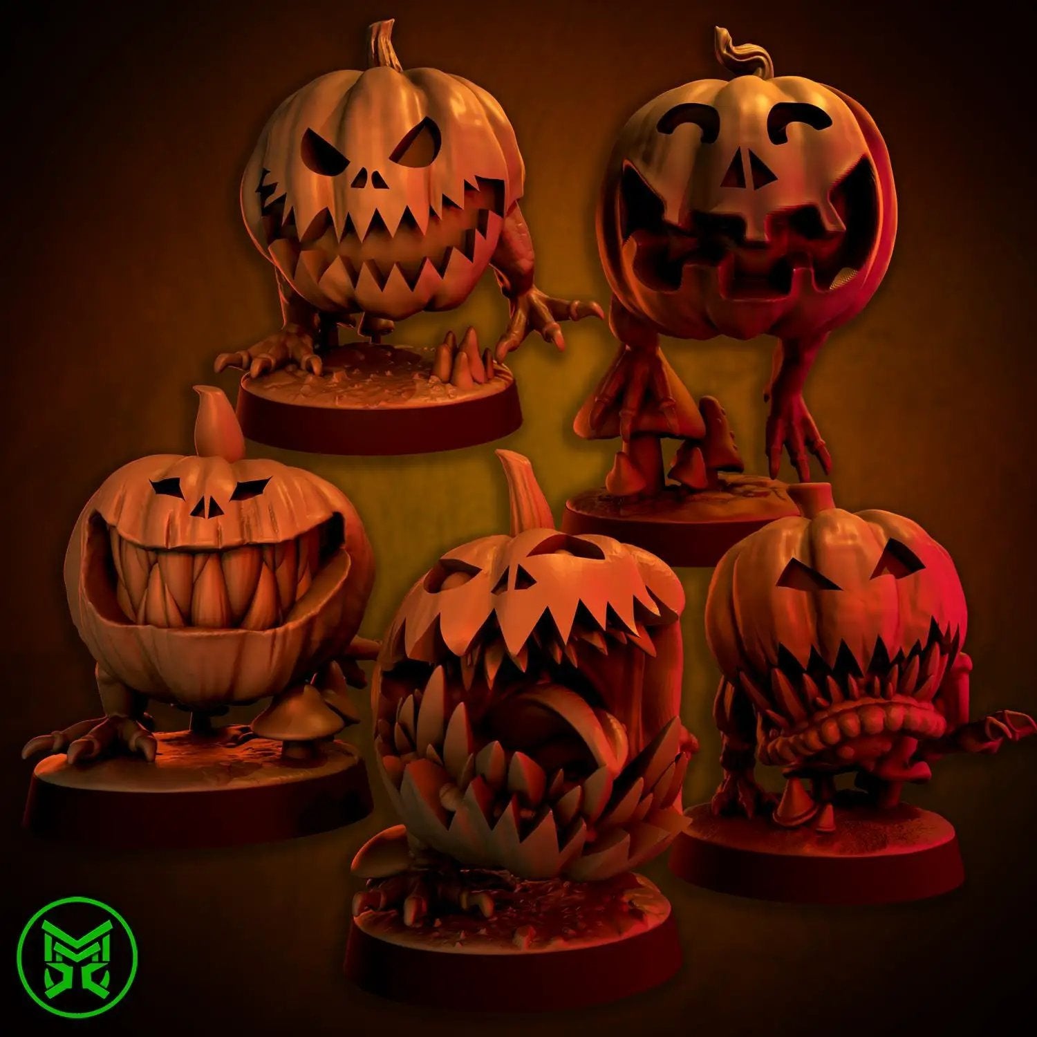 3D printed Halloween Chompaz miniatures by Last Hope Miniatures, showing five detailed Chompaz figures for tabletop gaming.