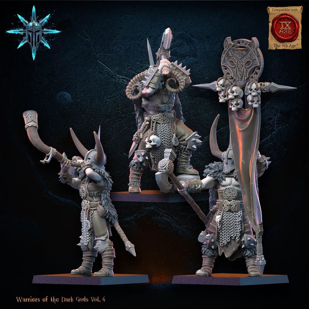 3D printed Heavy Weapon Barbarian Command Group by Lost Kingdom Miniatures, featuring detailed barbarian figures with heavy weaponry.