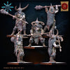 Ten 3D printed Heavy Weapon Barbarian Regiment miniatures by Lost Kingdom Miniatures, detailed fantasy soldier figures.