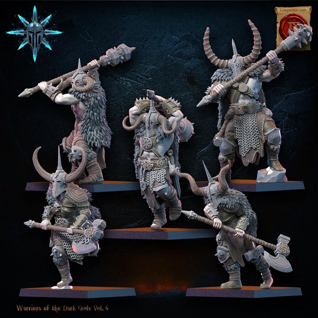 Set of ten 3D printed Heavy Weapon Barbarian Regiment miniatures by Last Hope Miniatures for Lost Kingdom Miniatures.