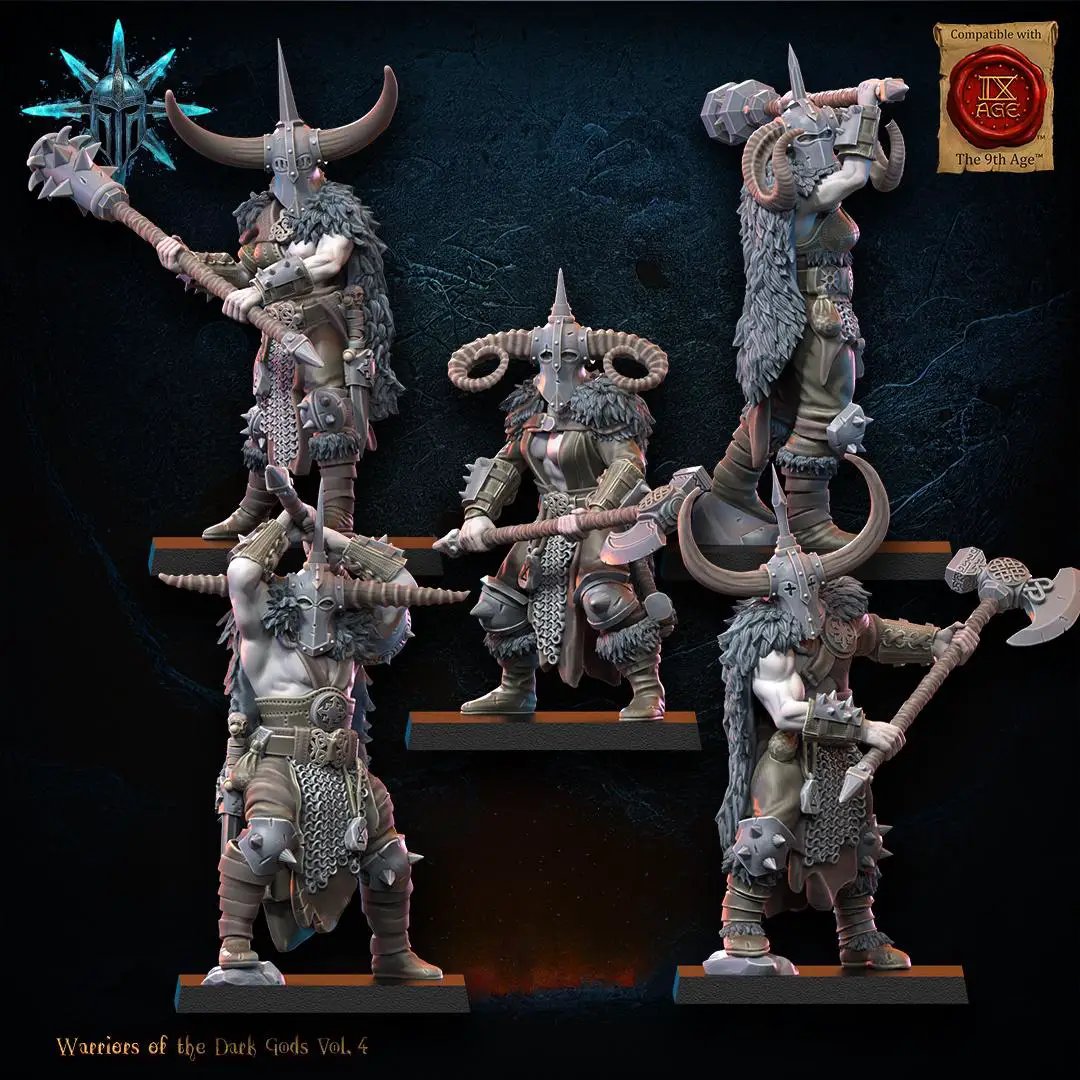 Set of ten 3D printed Heavy Weapon Barbarian Regiment miniatures by Lost Kingdom Miniatures, detailed fantasy warrior figures.