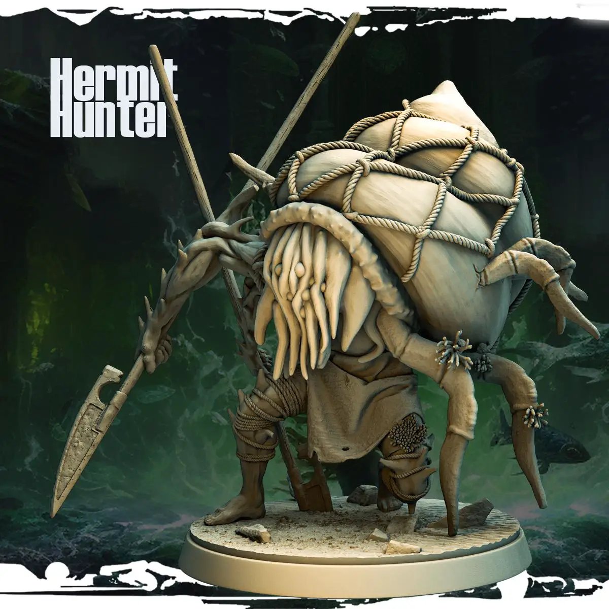 3D printed Hermit Hunter figurine by Last Hope Miniatures for Monolith Arts, detailed miniature with intricate sculpting.