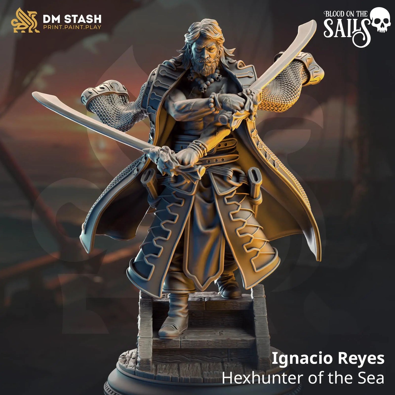 3D printed Hexhunter of the Sea miniature by Last Hope Miniatures, featuring intricate sea-themed details and vibrant colors.
