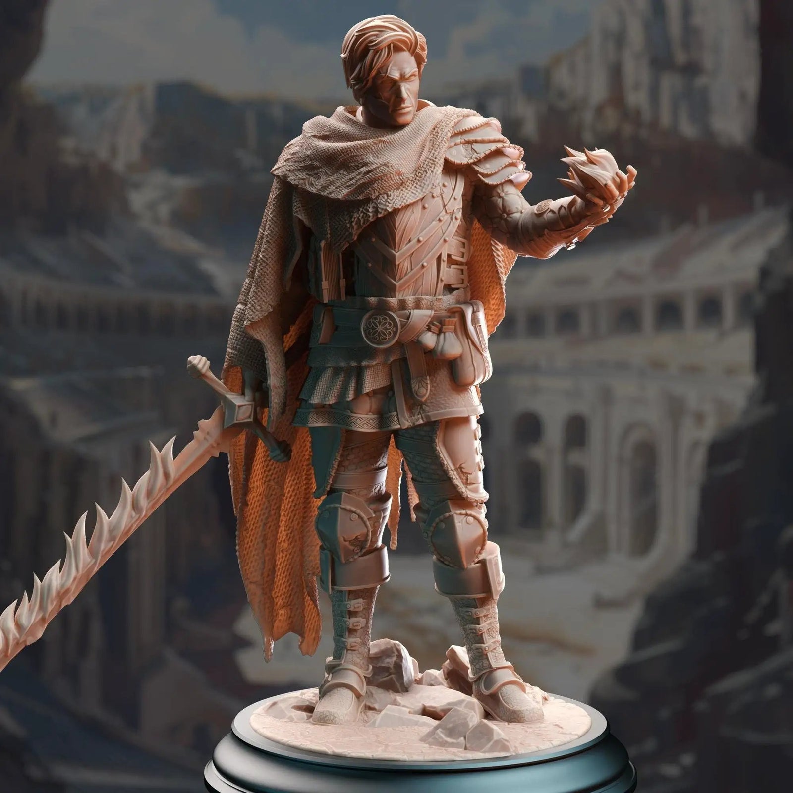 3D printed human psionic spellsword figure by Last Hope Miniatures from DM Stash, detailed fantasy miniature on a stand.