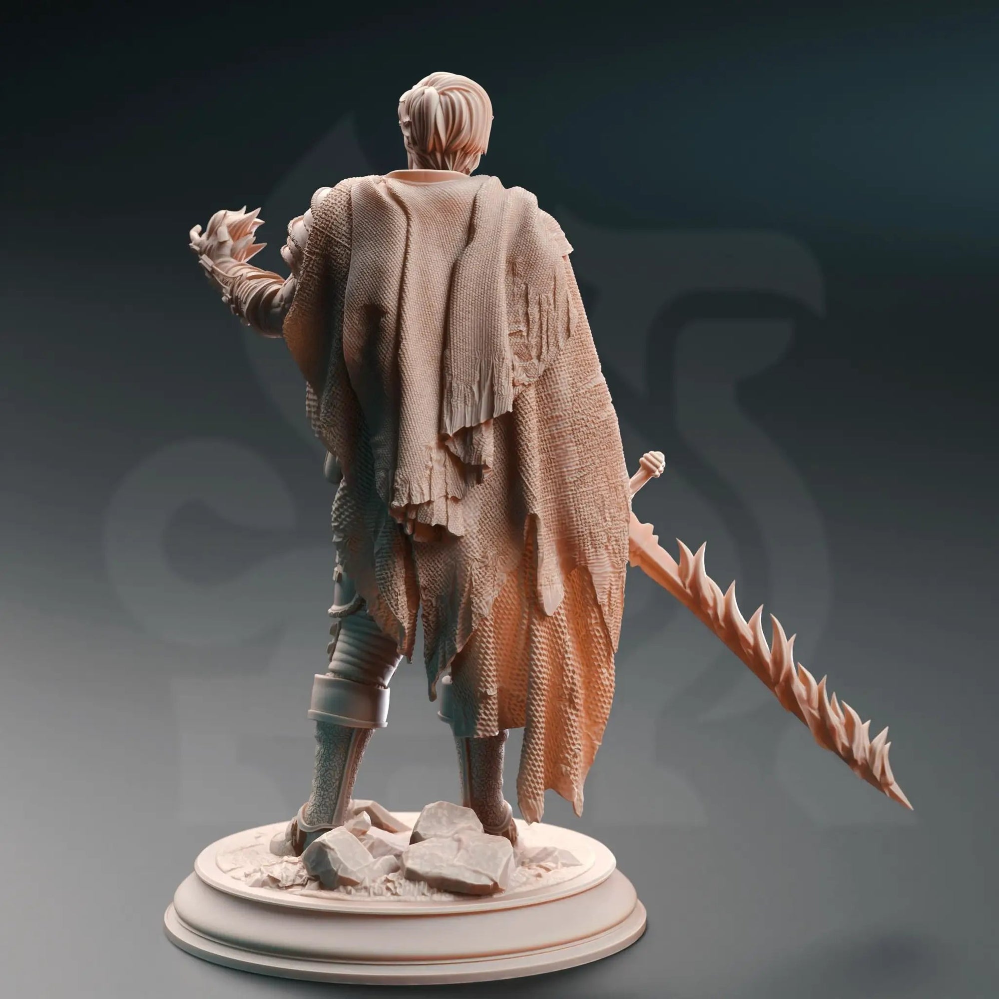3D printed human psionic spellsword miniature by Last Hope Miniatures, showcasing intricate armor and psychic energy effects.