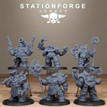 3D printed Ironvale Dwarf Leaders miniatures by Stationforge Miniatures, showing detailed dwarf figures with armor and weapons.