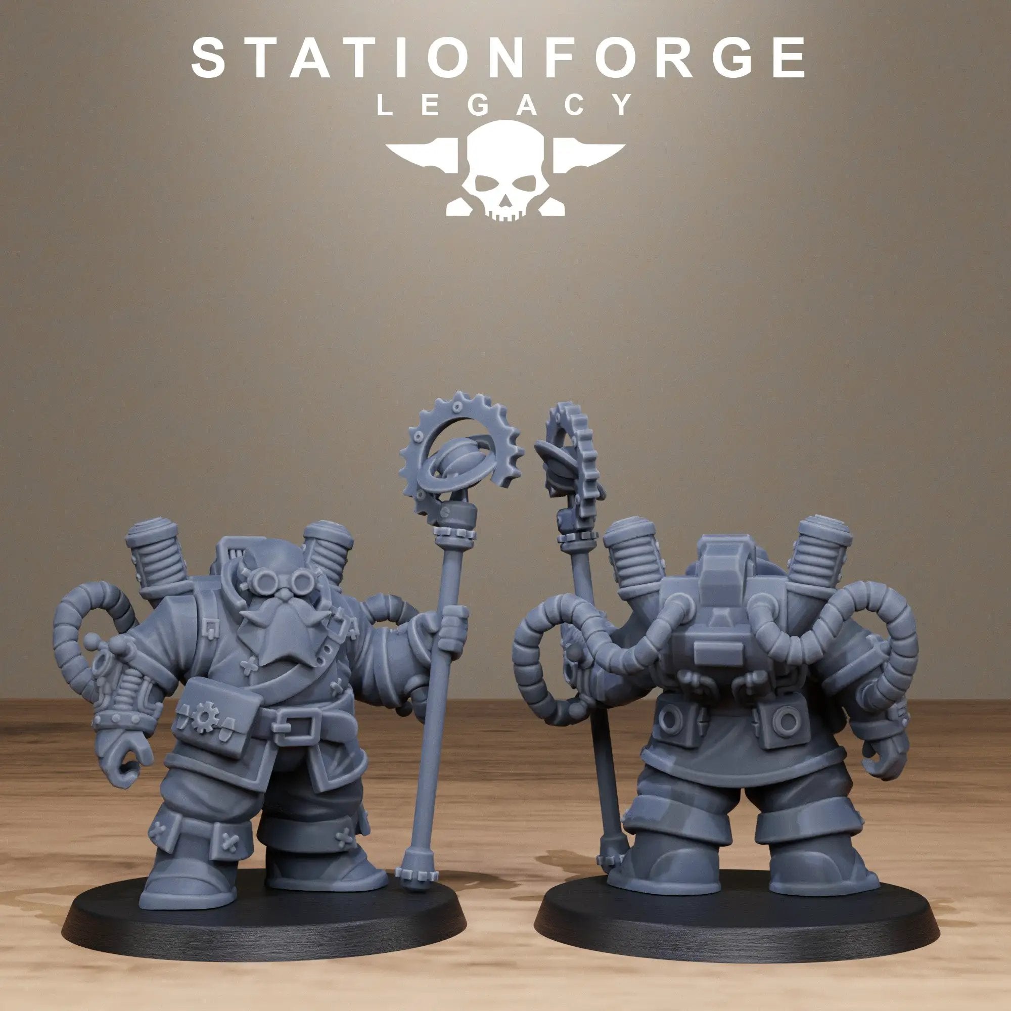Two 3D printed Ironvale Dwarf Leaders miniatures by Stationforge Miniatures for Last Hope Miniatures, detailed dwarf warrior figures.