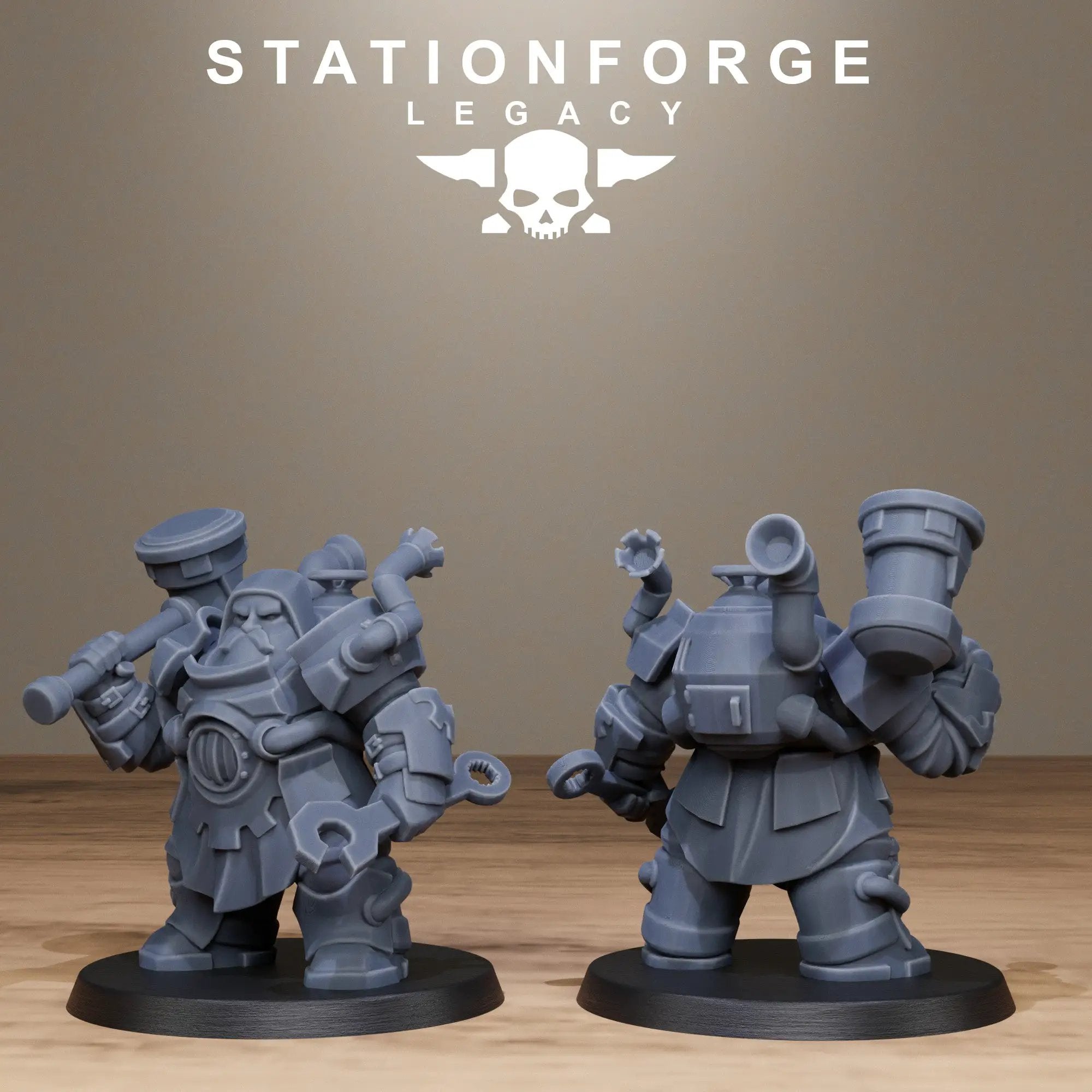 3D printed Ironvale Dwarf Leaders miniatures from Stationforge Miniatures, featuring detailed dwarf figures with armor and weapons.