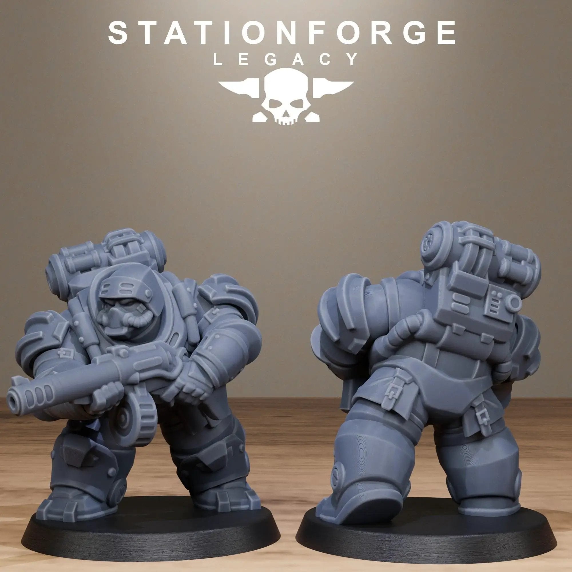 3D printed Ironvale Heavies miniatures by StationForge, featuring detailed armored soldiers from Last Hope Miniatures.