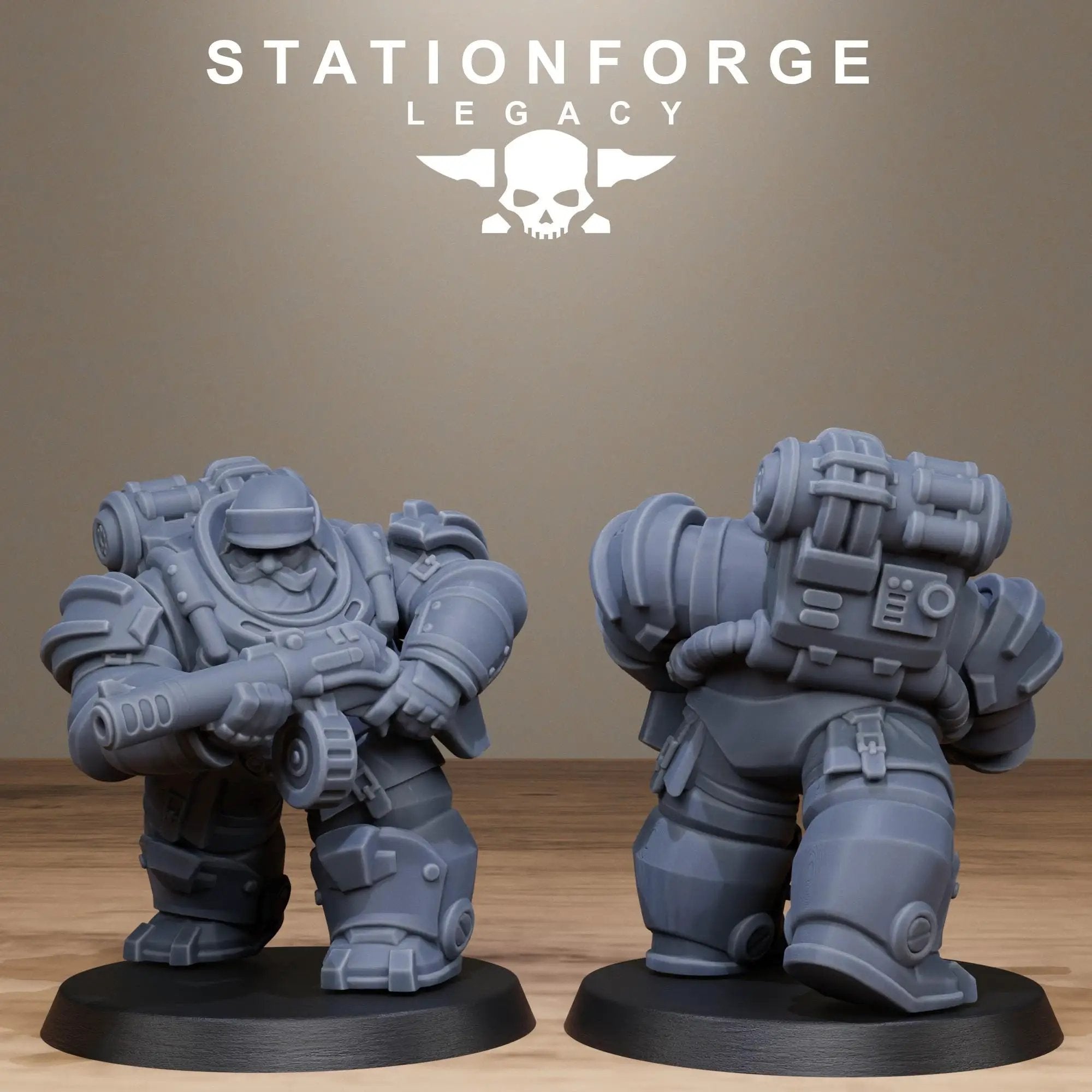 3D printed Ironvale Heavies miniatures by Last Hope Miniatures, featuring detailed armored figures with sci-fi design.