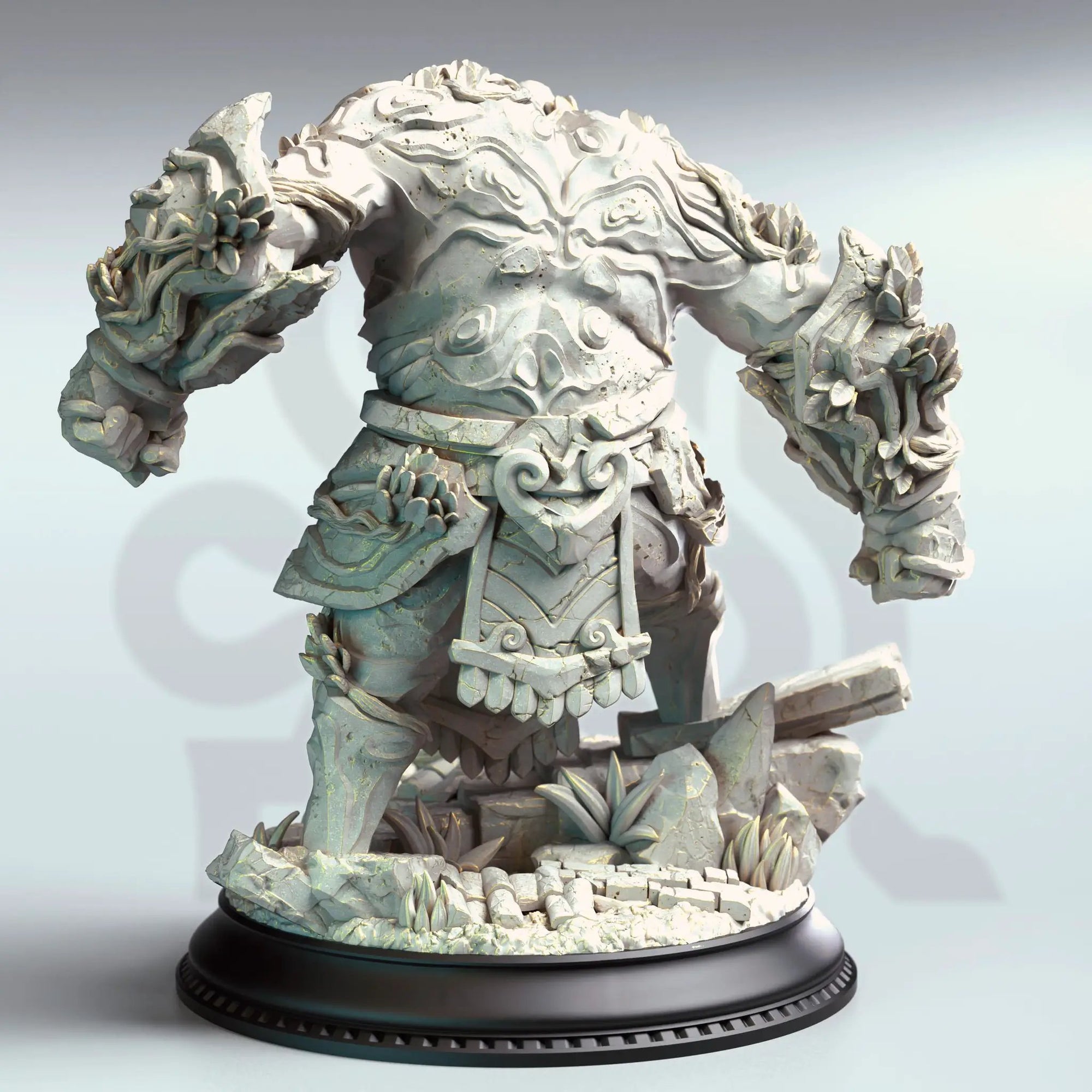 3D printed Jade Golem miniature by Last Hope Miniatures, detailed green stone-like fantasy creature with intricate textures.