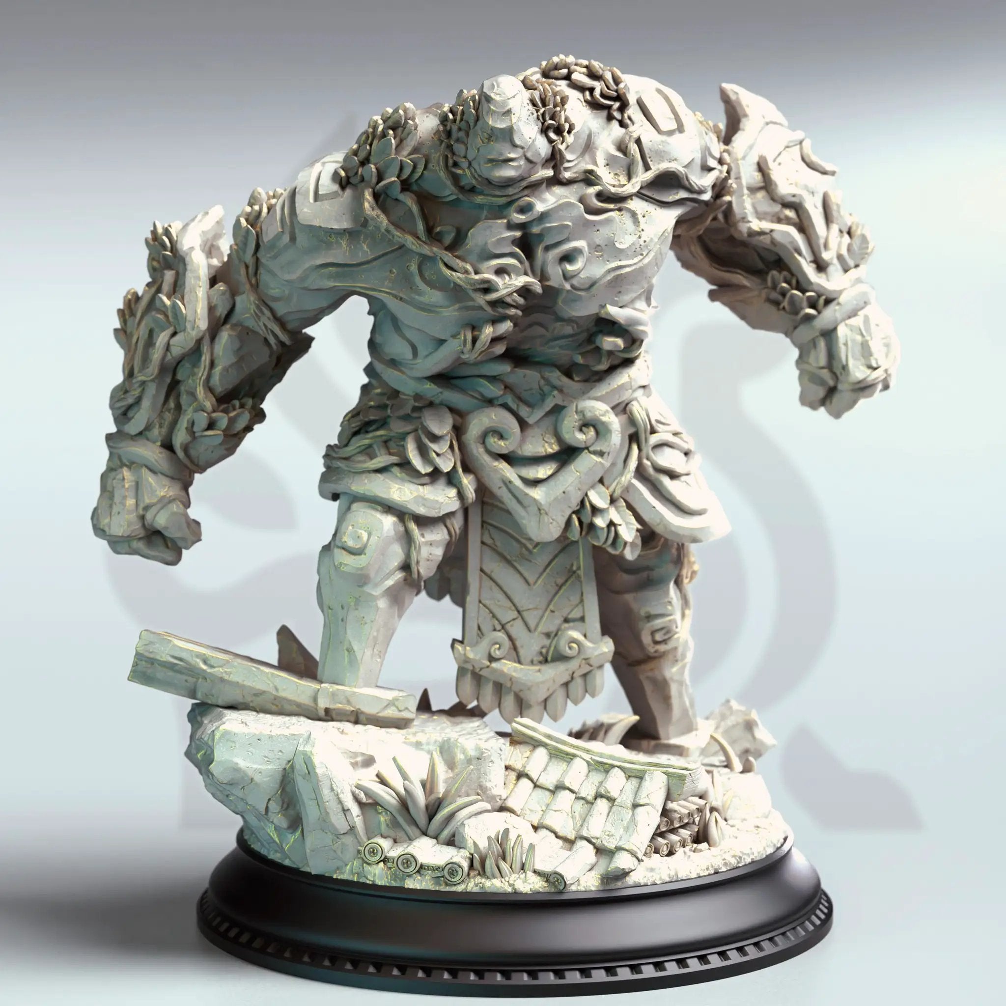 3D printed Jade Golem miniature by Last Hope Miniatures, featuring detailed green jade-like stone design and intricate craftsmanship.
