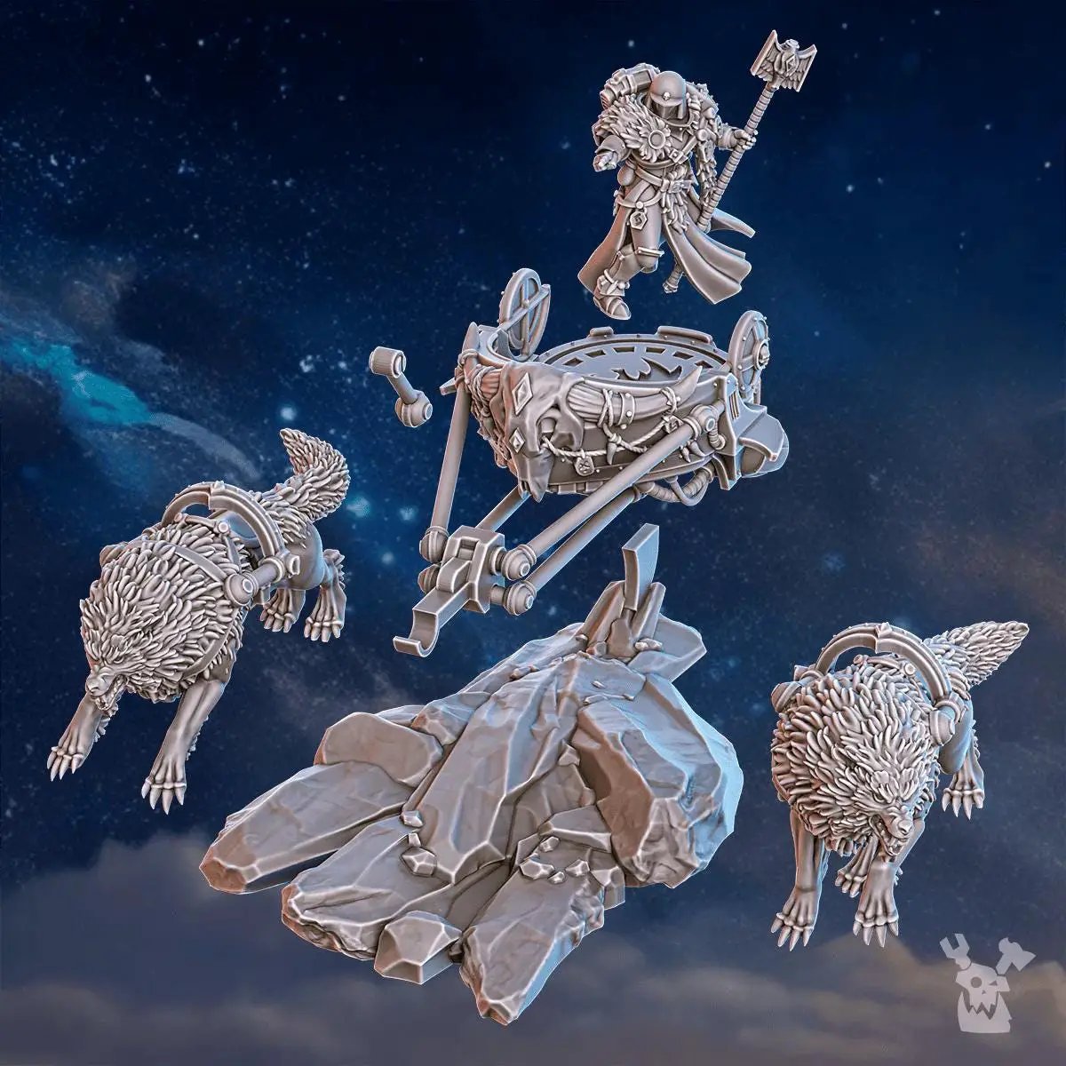 3D printed Jarl Arna on Stormchariot miniature by Last Hope Miniatures, featuring detailed Norse warrior on chariot.