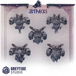 Set of five 3D printed Jetpacks miniatures by Last Hope Miniatures for Greytide Studio, featuring detailed sci-fi design.