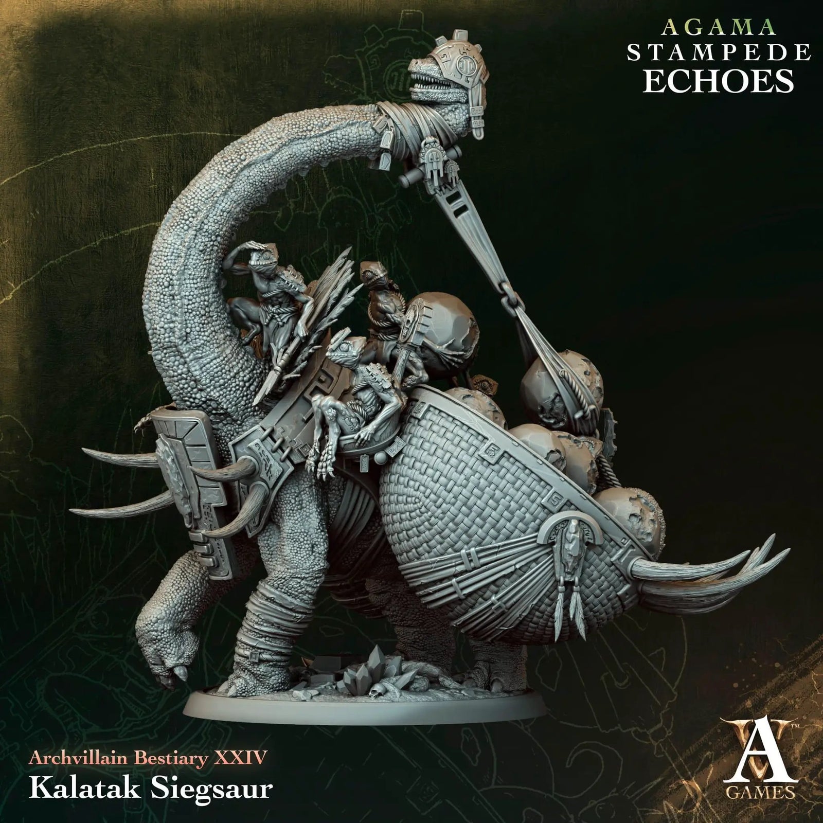 3D printed Kalatak Siegsaur miniature by Last Hope Miniatures, featuring detailed dinosaur design for tabletop gaming.