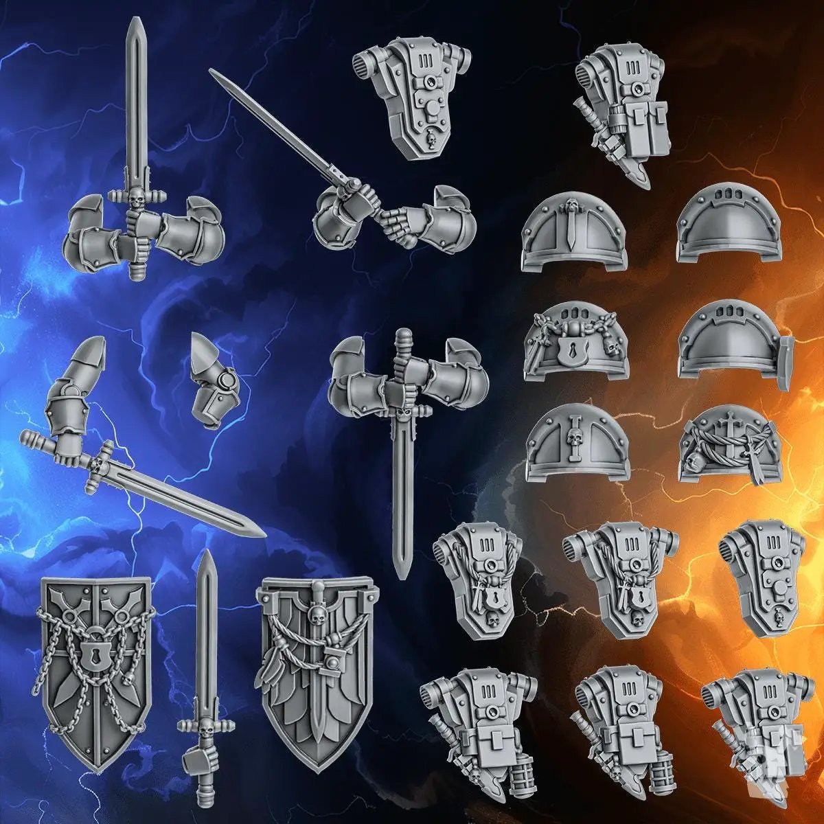 3D printed Knights of the Circle Squad miniature by Last Hope Miniatures, featuring armored knights with shields and swords.