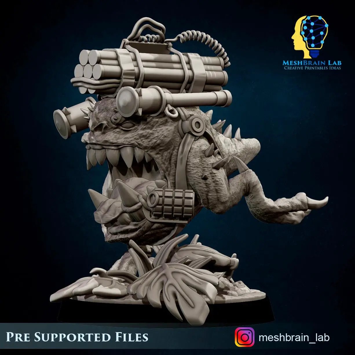 3D printed Kommando Pet Bomb miniature by Last Hope Miniatures, designed by Meshbrain Labs Miniatures, displayed on a white background.