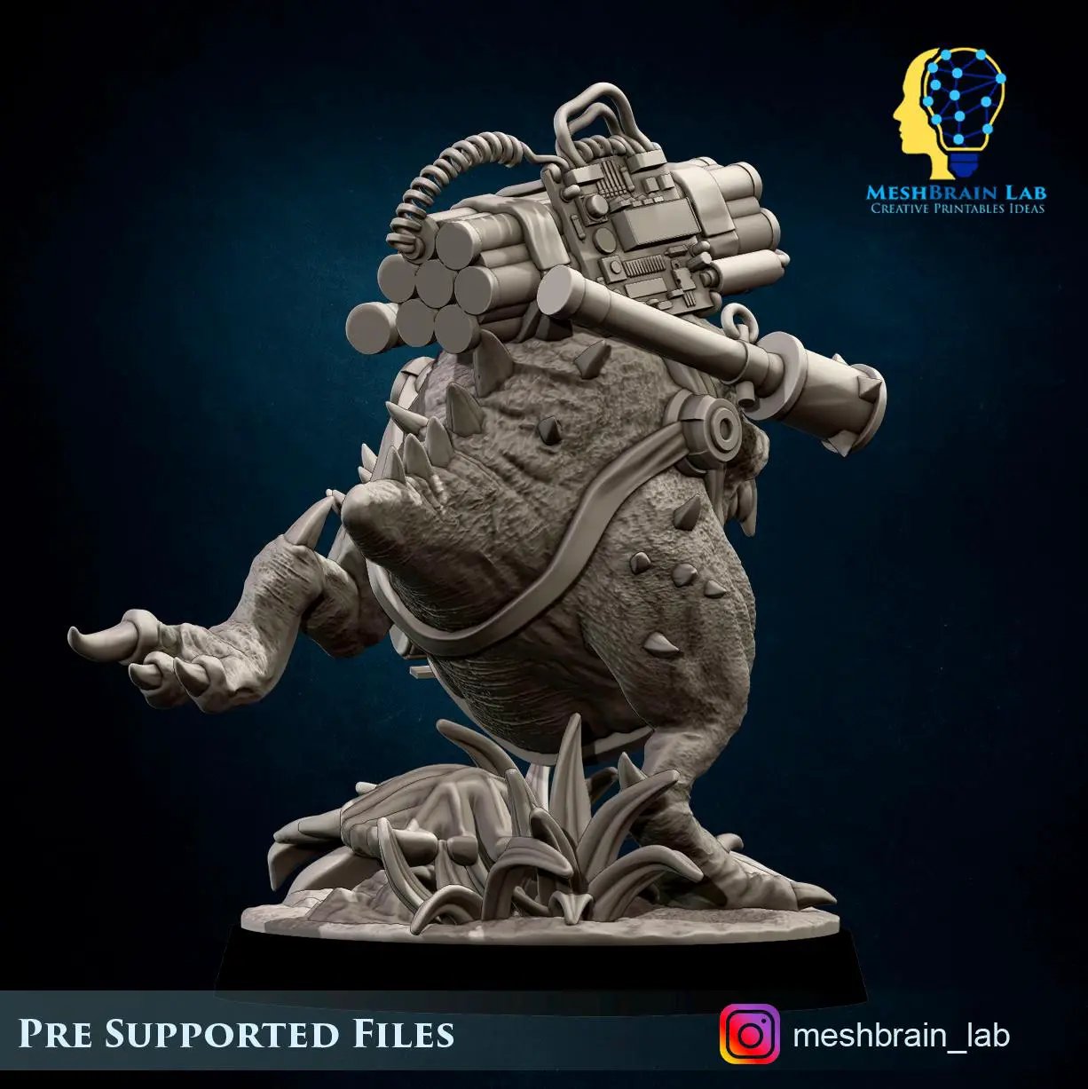 3D printed Kommando Pet Bomb by Meshbrain Labs Miniatures, detailed miniature model for tabletop gaming and display.