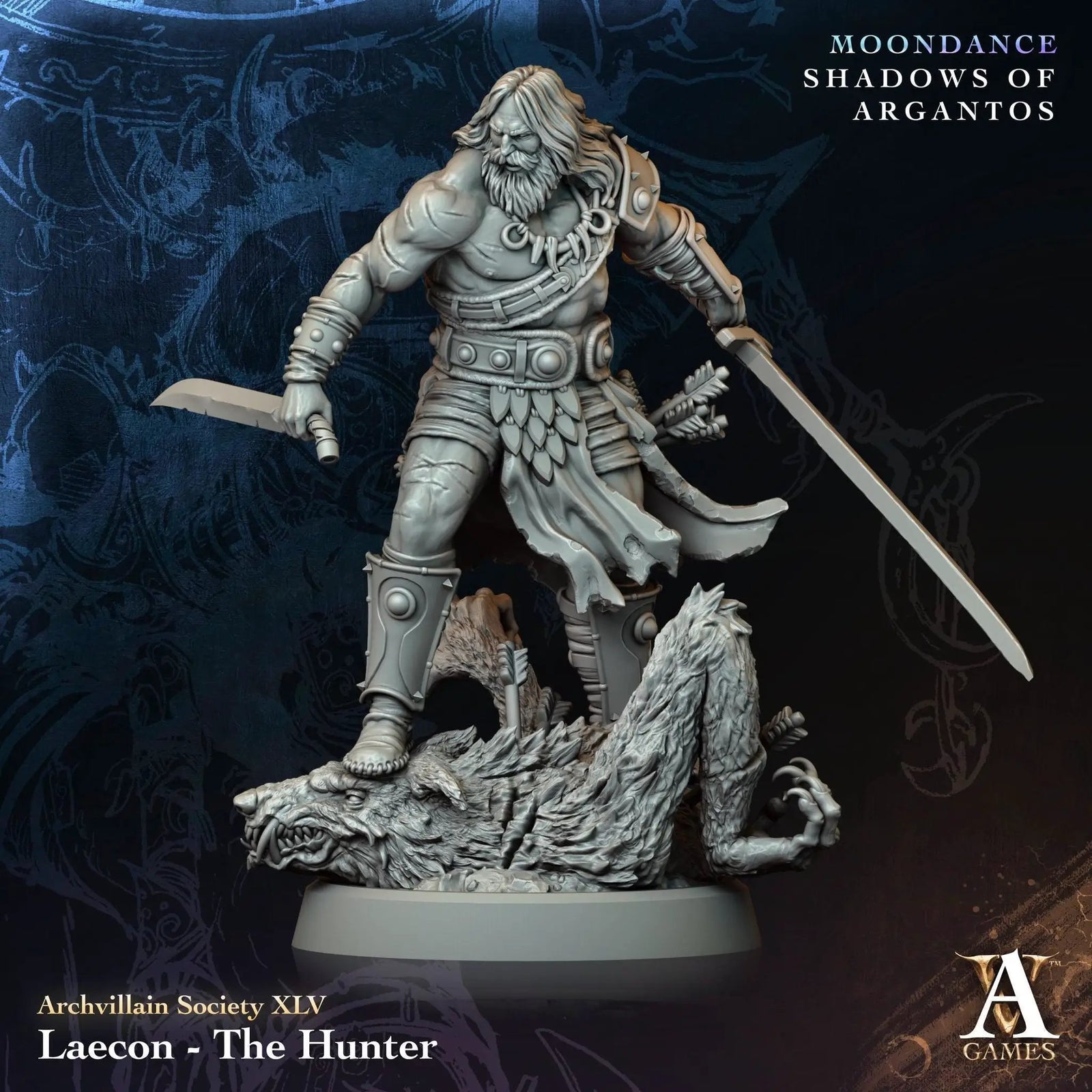 3D printed Leacon the Hunter miniature by Last Hope Miniatures, showing detailed warrior figure with armor and weapon.