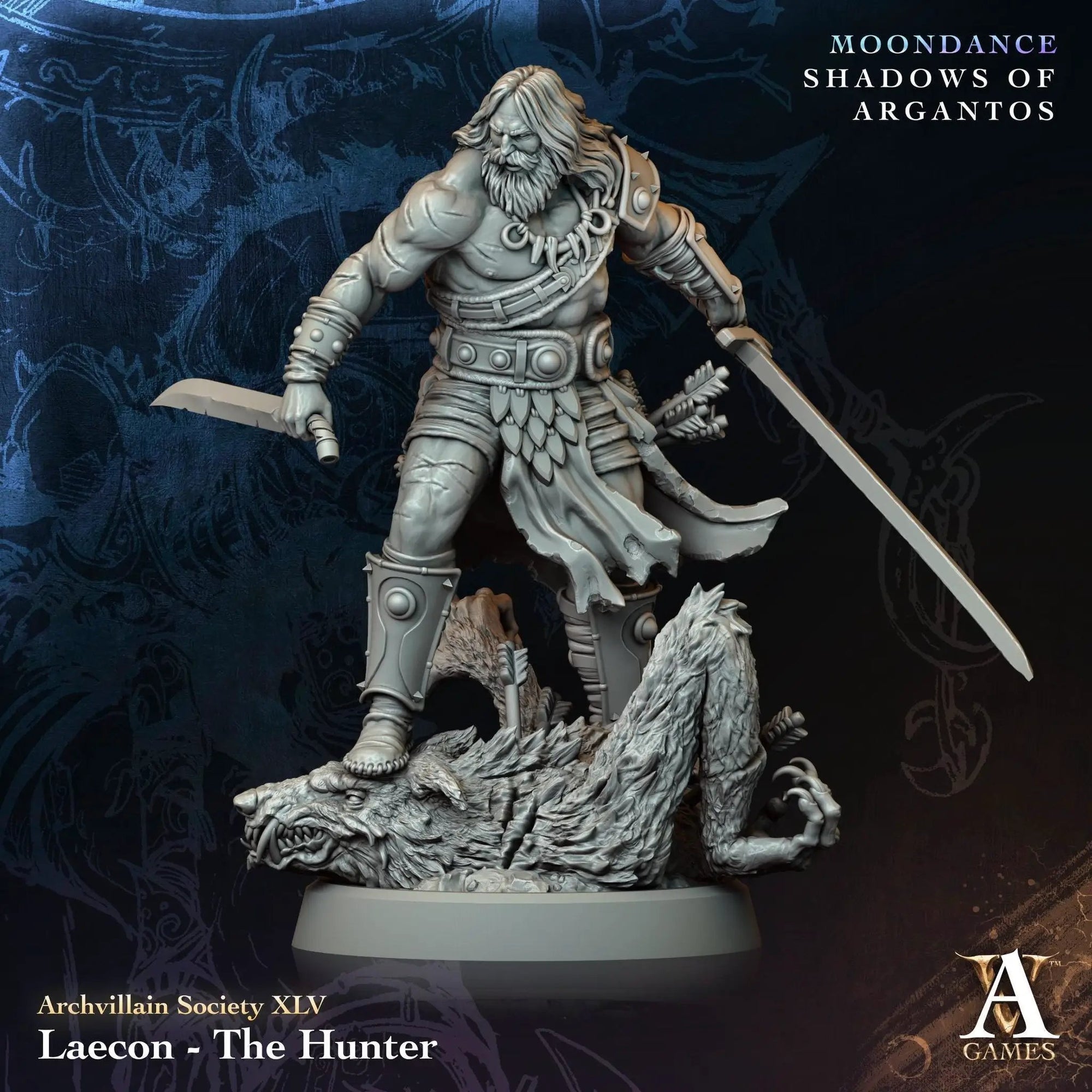 3D printed Leacon the Hunter miniature by Last Hope Miniatures, showing detailed warrior figure with armor and weapon.